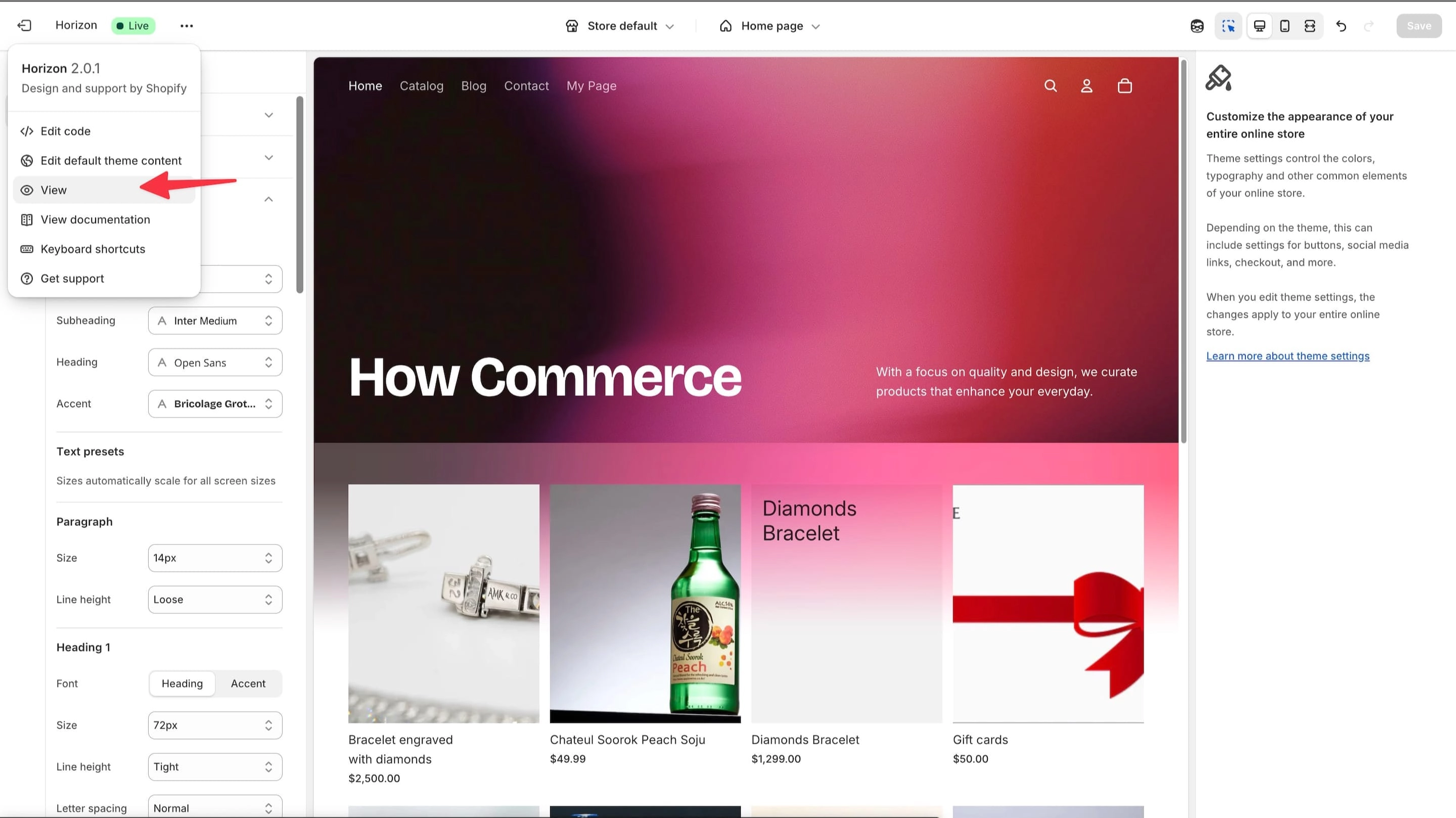 Check the “Open Sans” font in Shopify store front.