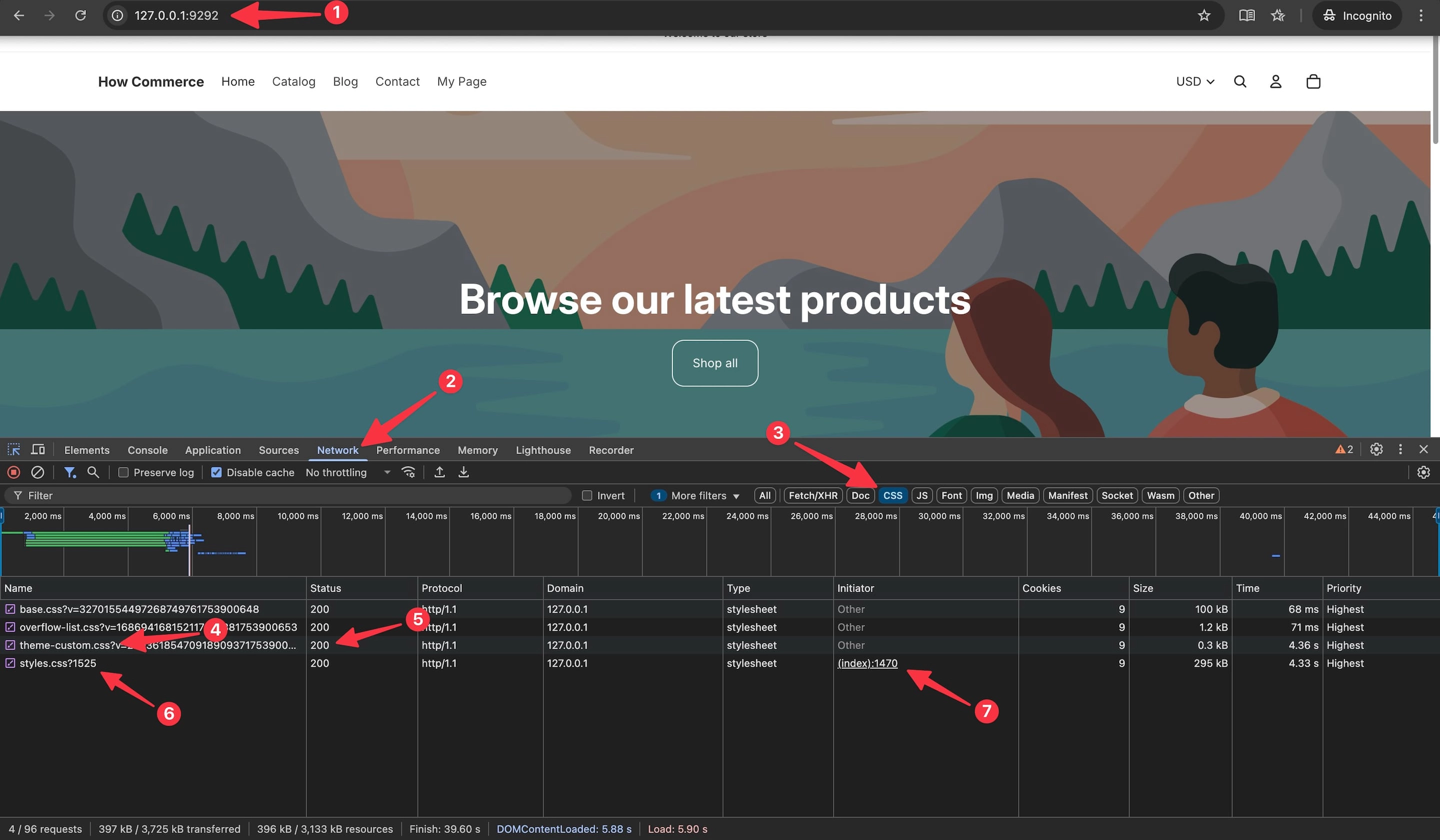 Custom CSS file loaded correctly on a Shopify theme.