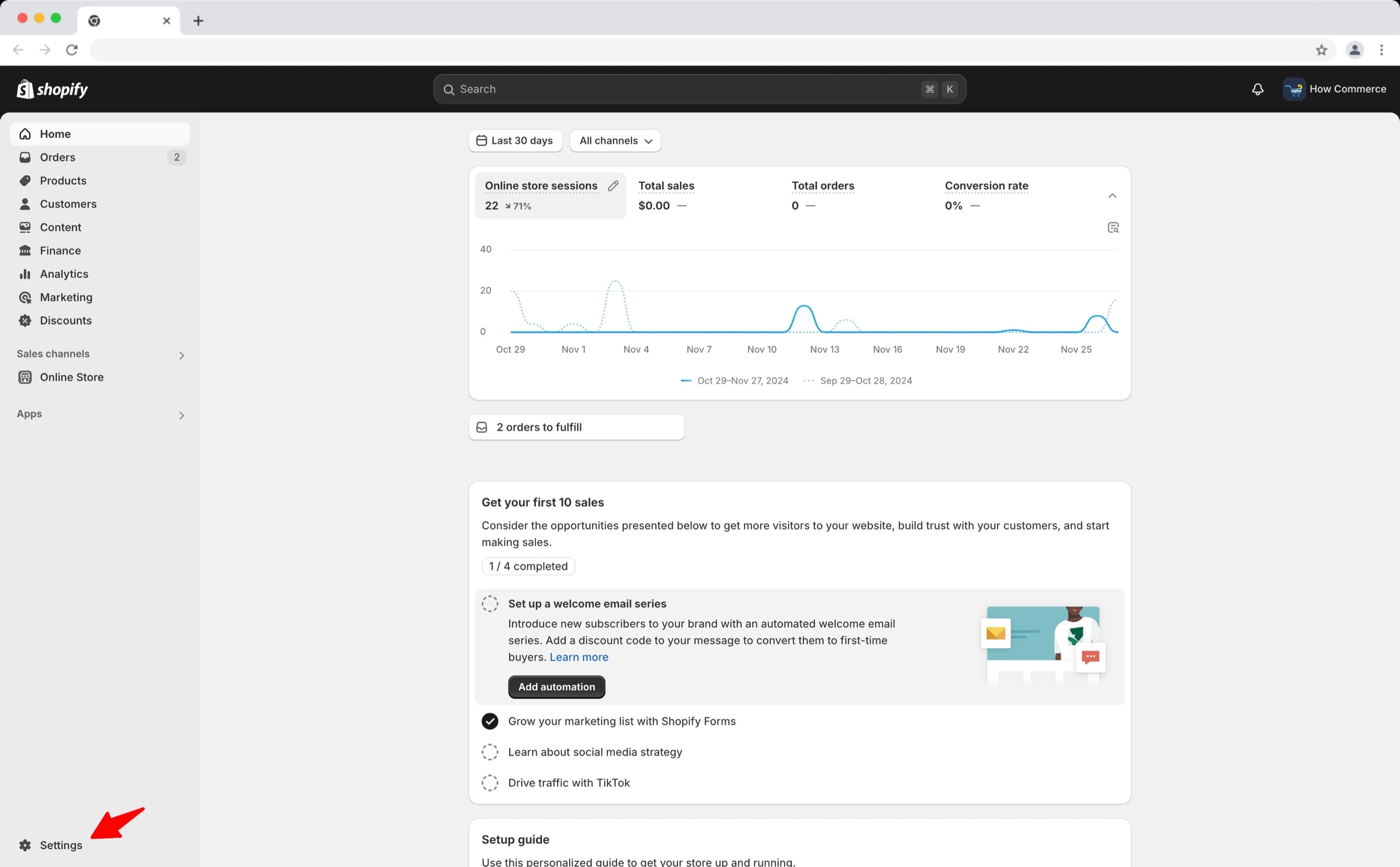 Shopify admin page.