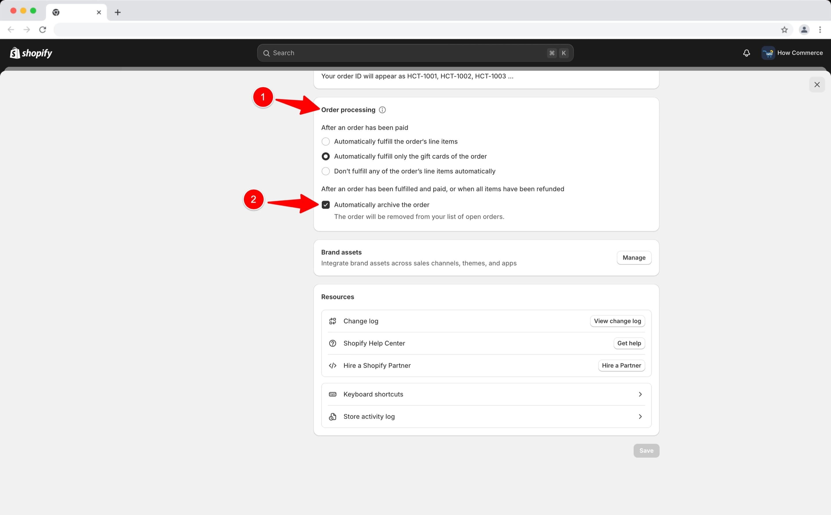 Select automatic archiving of orders.