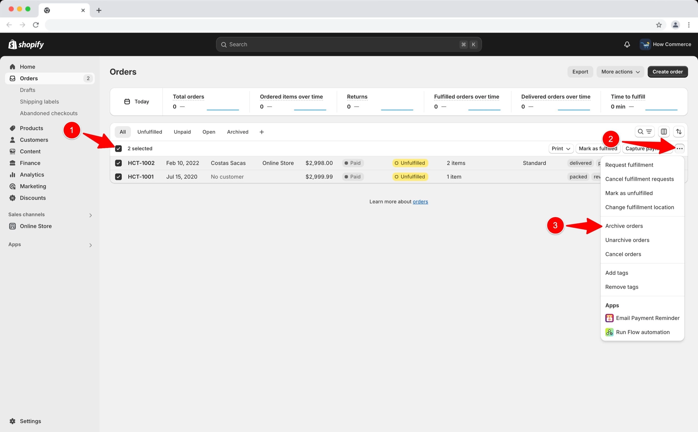 Shopify archive order in bulk.