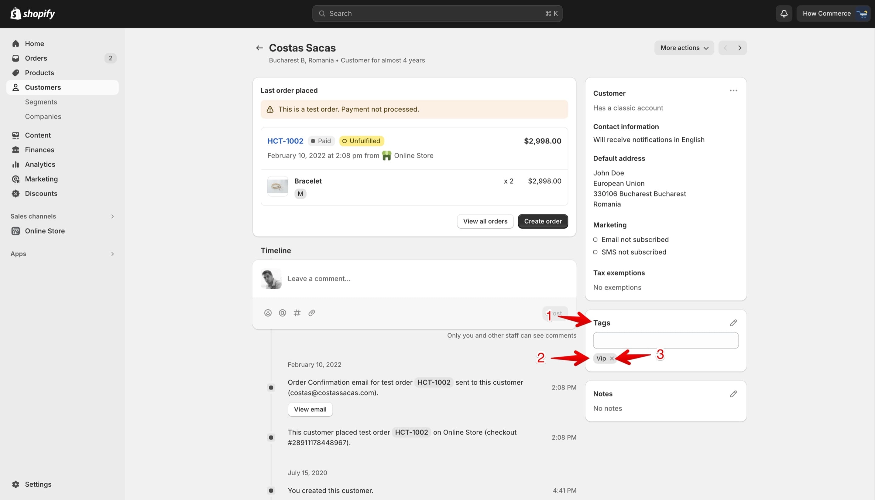 Shopify's tag listing on the Customers page