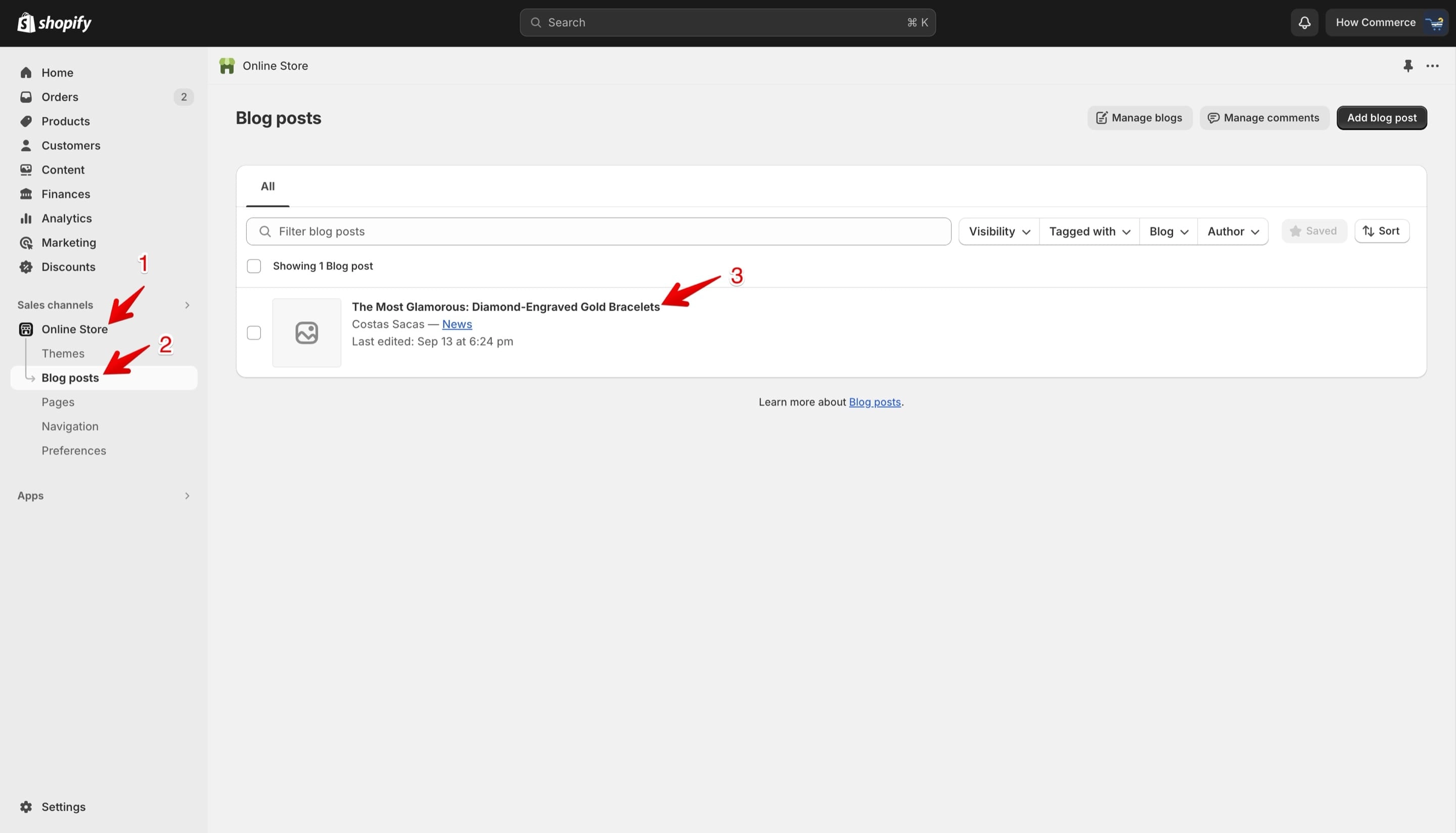 Shopify's Blog posts listing page