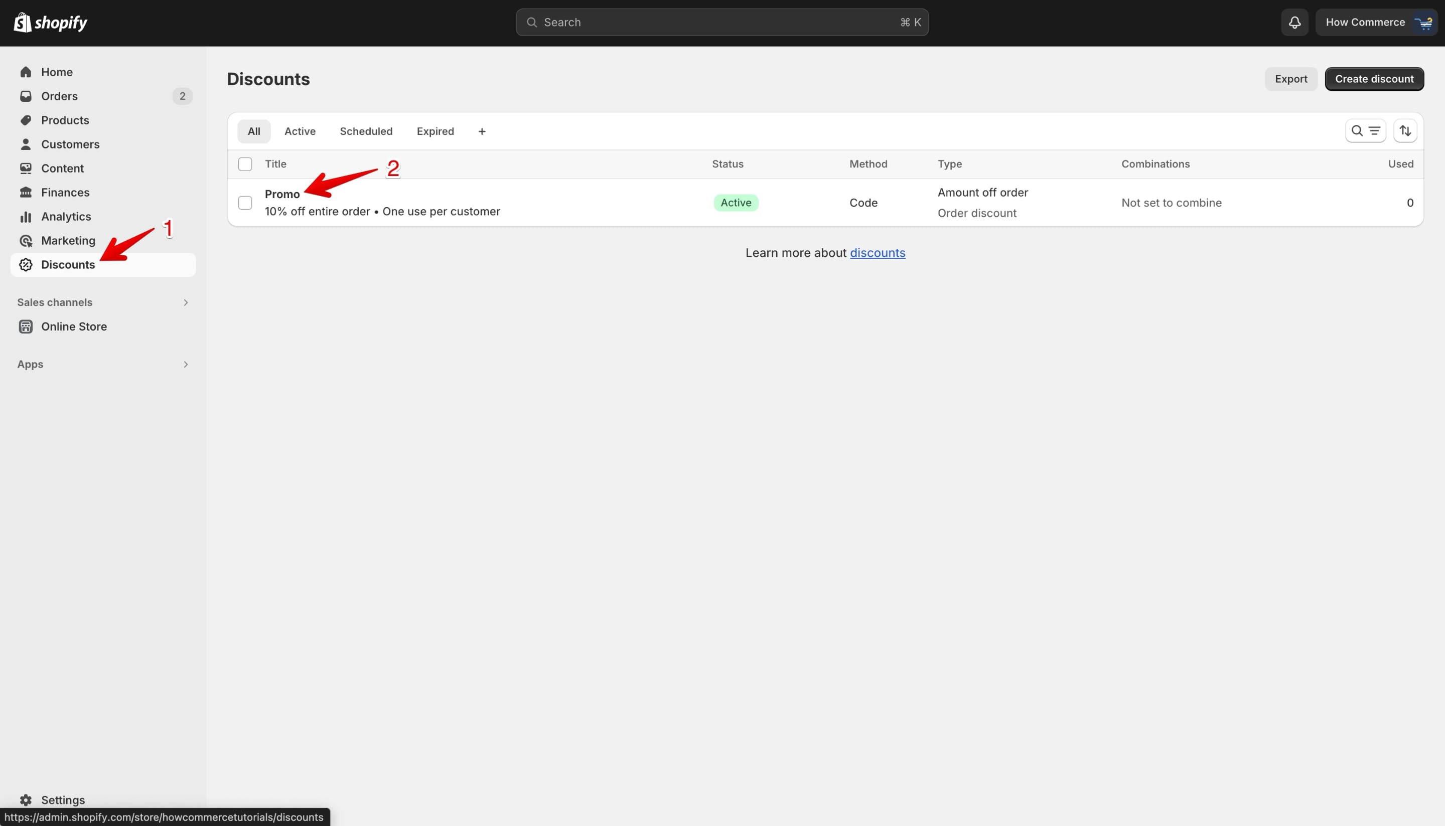Discount listing page in Shopify