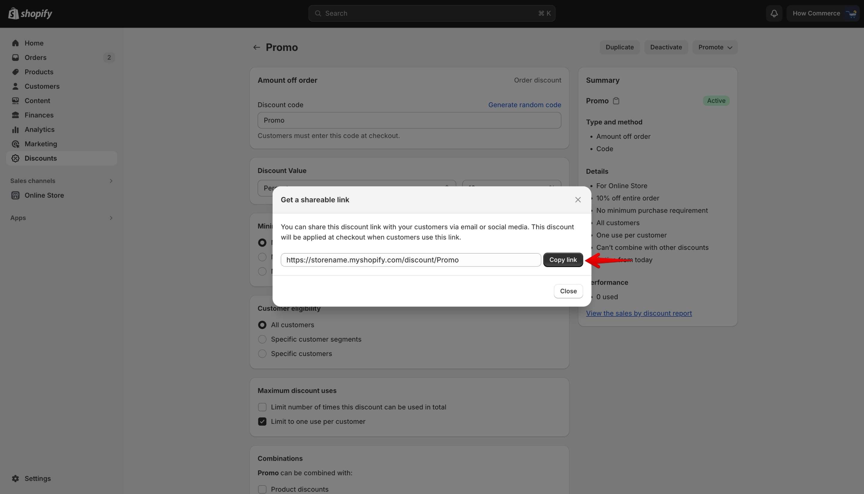 Generating a Shareable Discount Link in Shopify