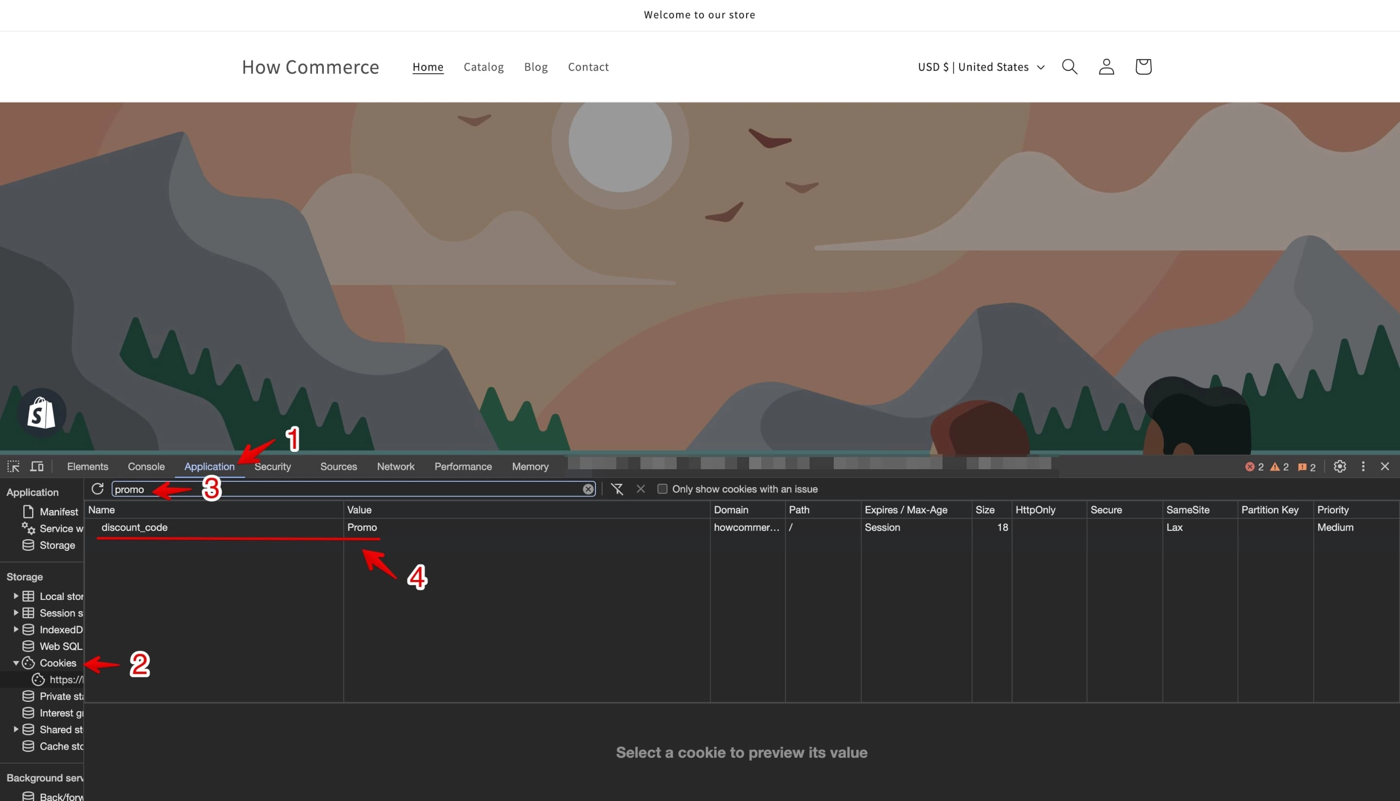 Verifying discount code in browser cookies