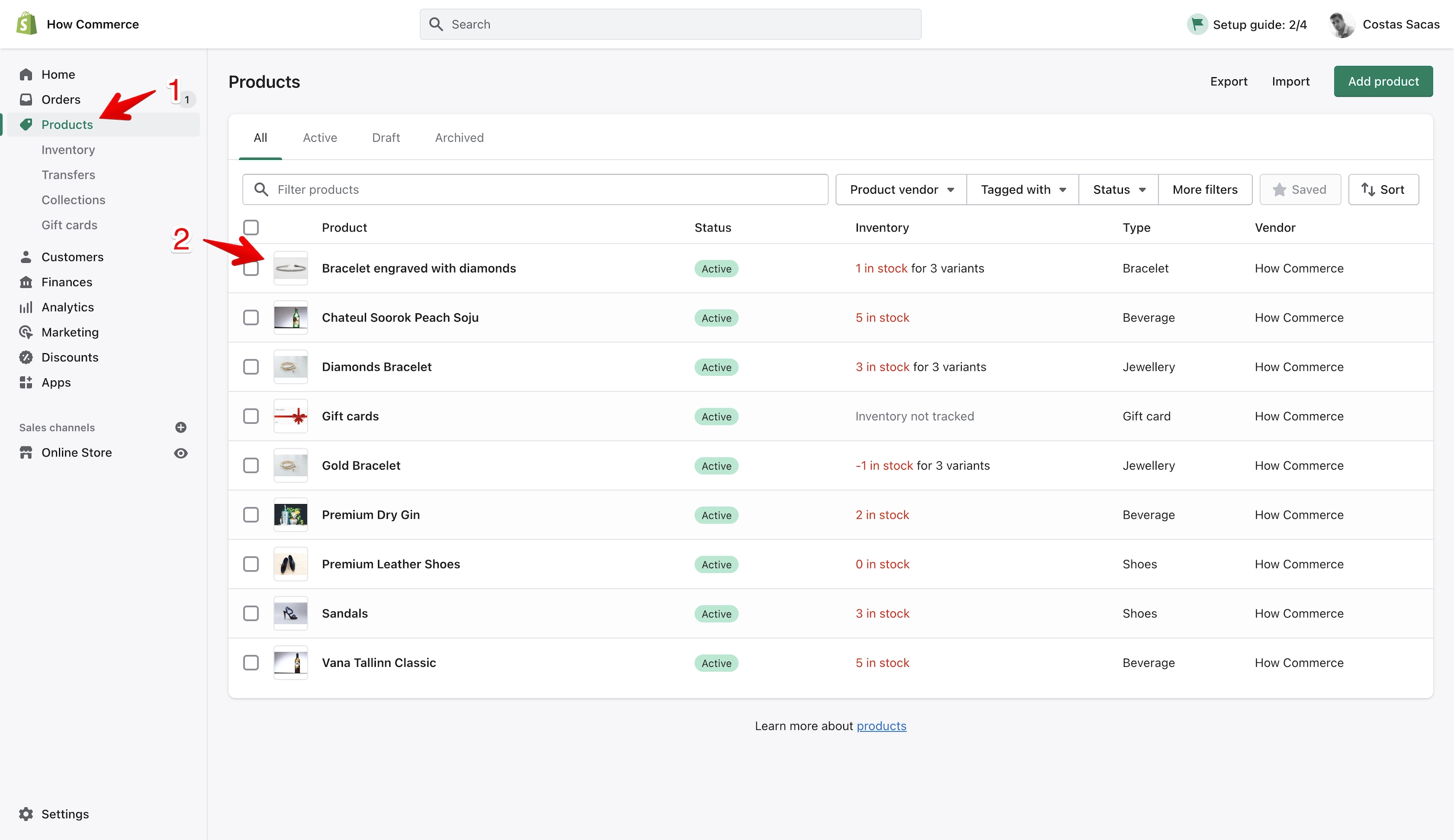 Shopify product listing page