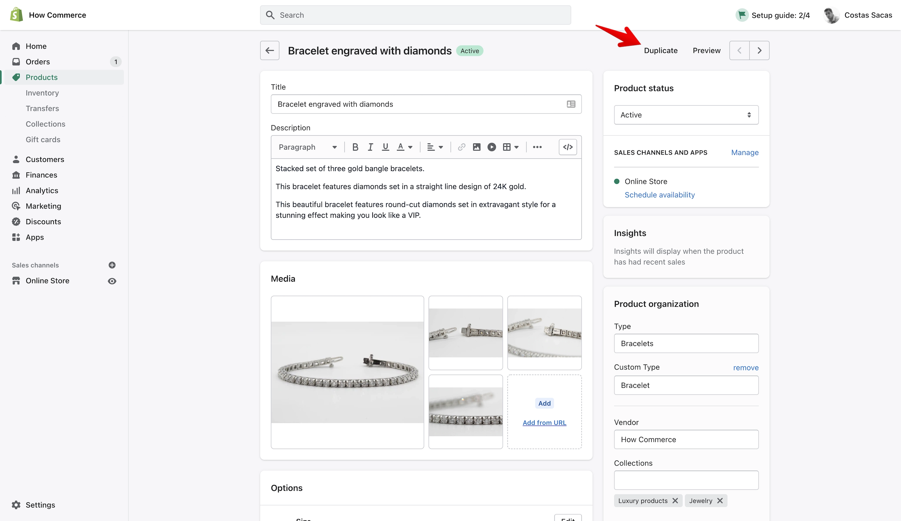 Shopify admin product page