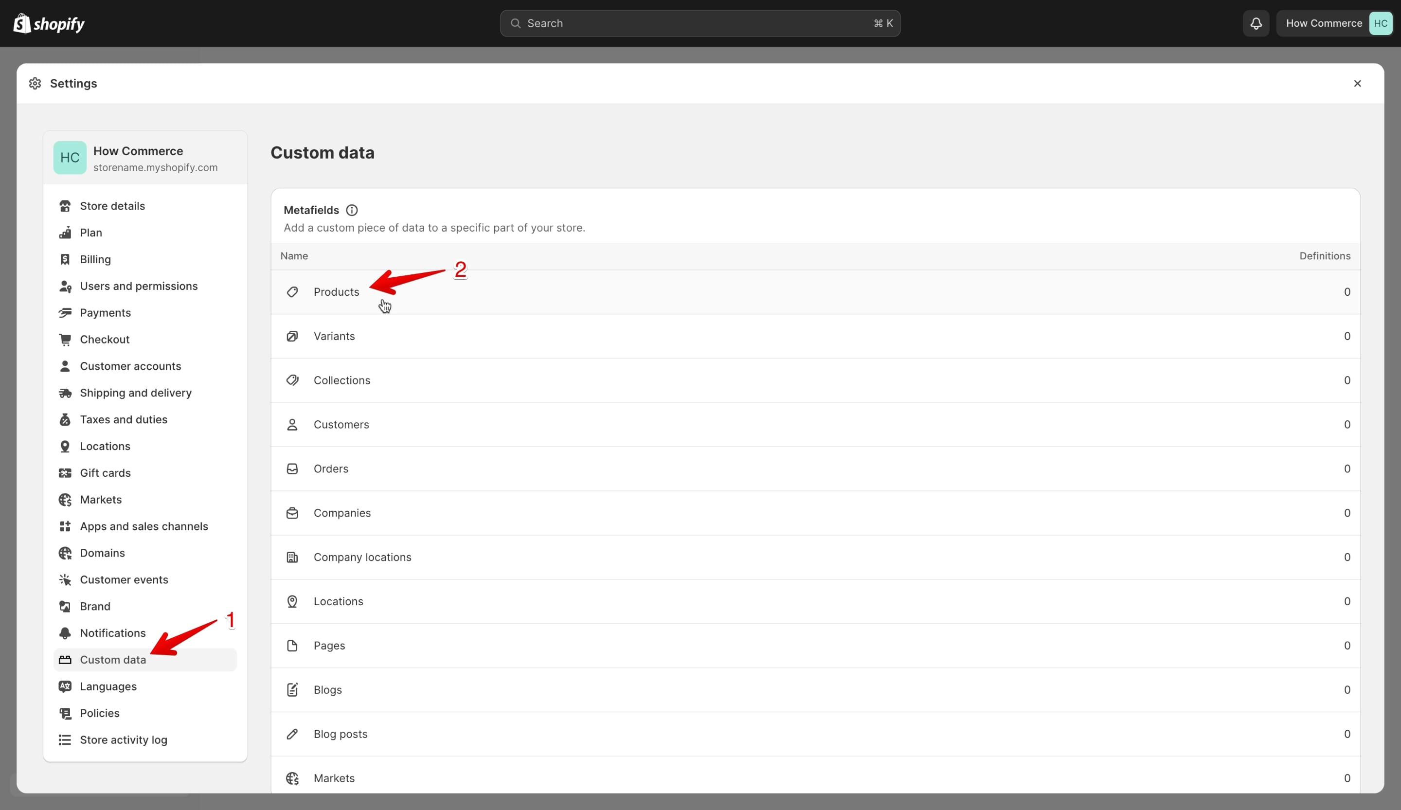 Custom data page in Shopify