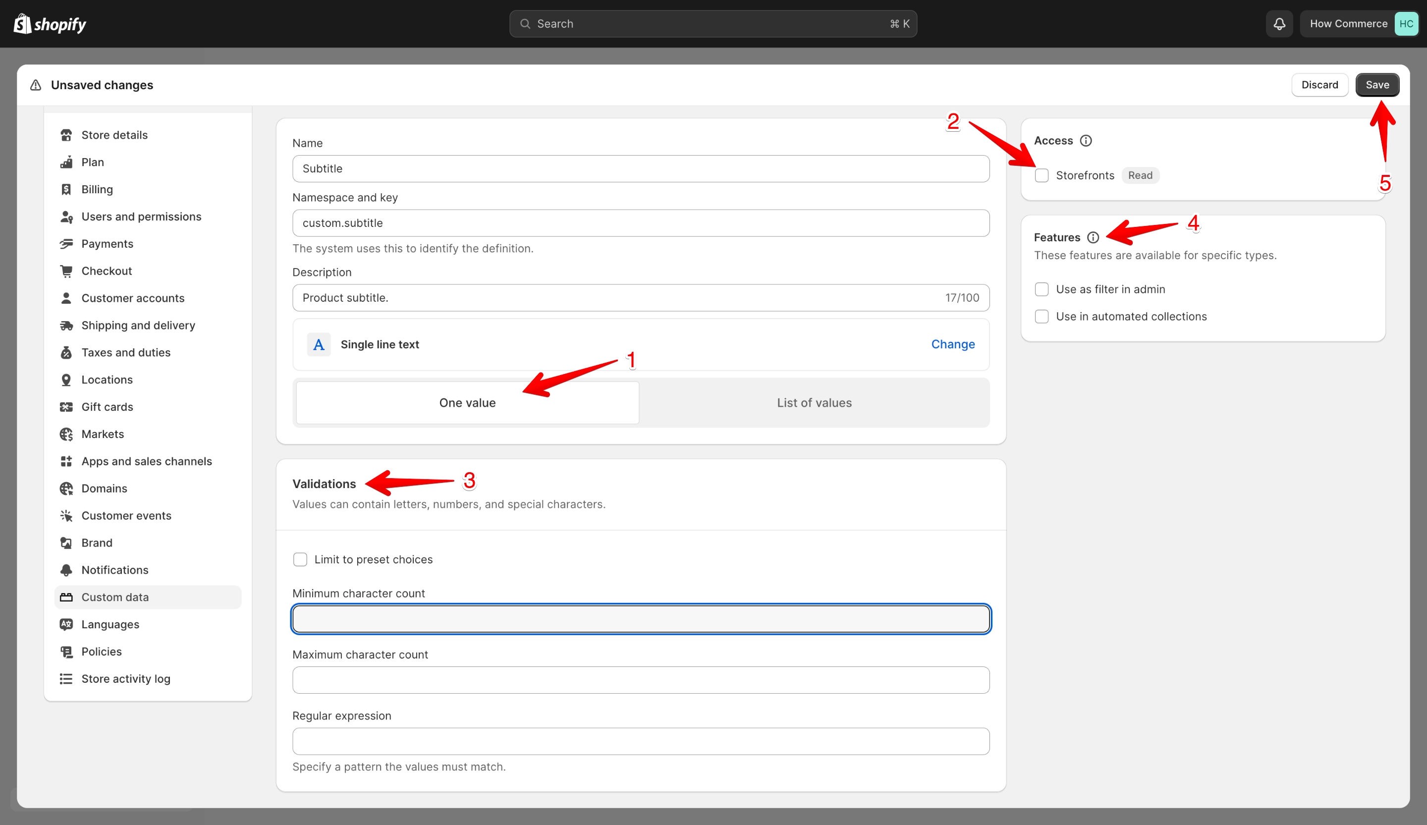 Product metafield definition setup