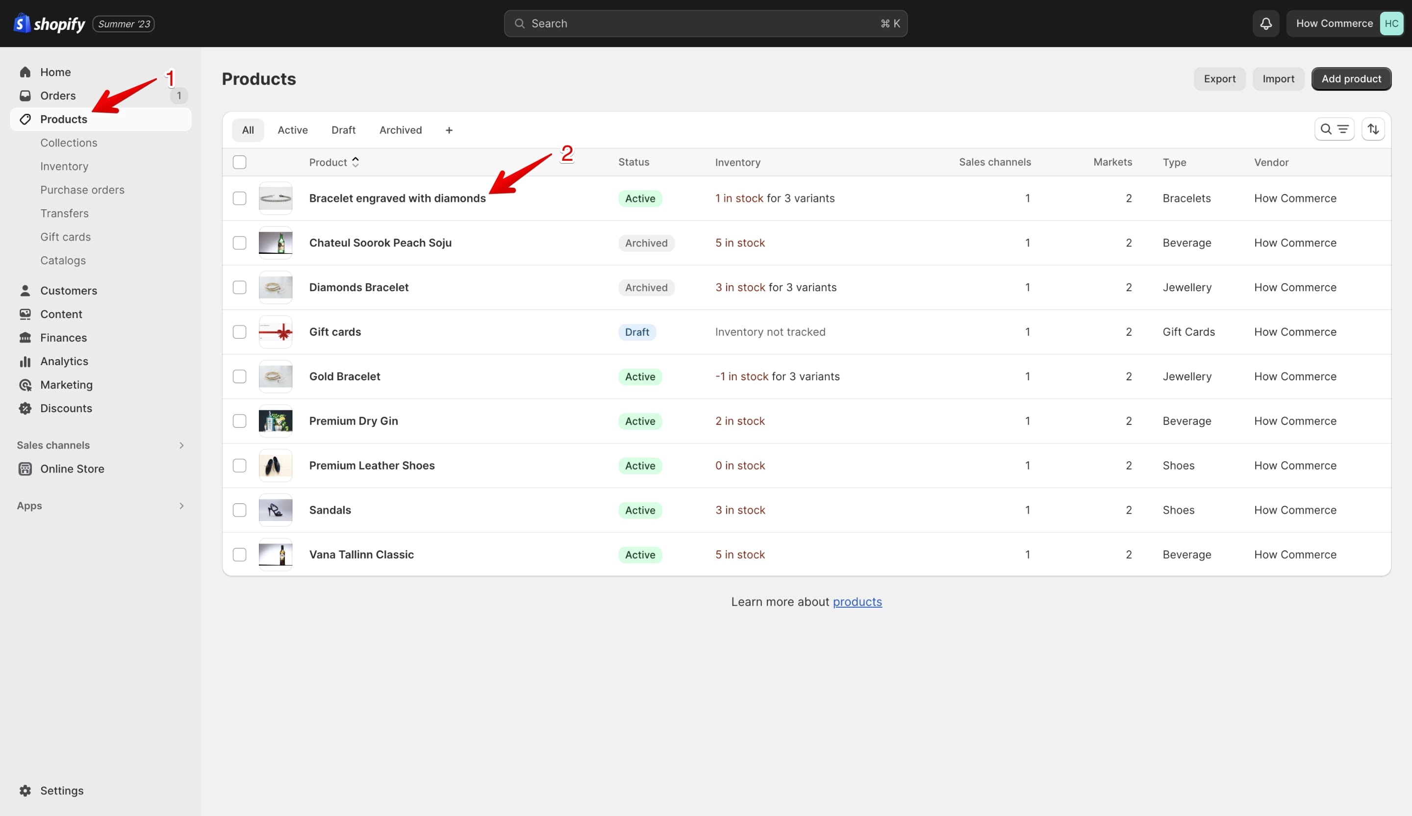 Shopify product listing page