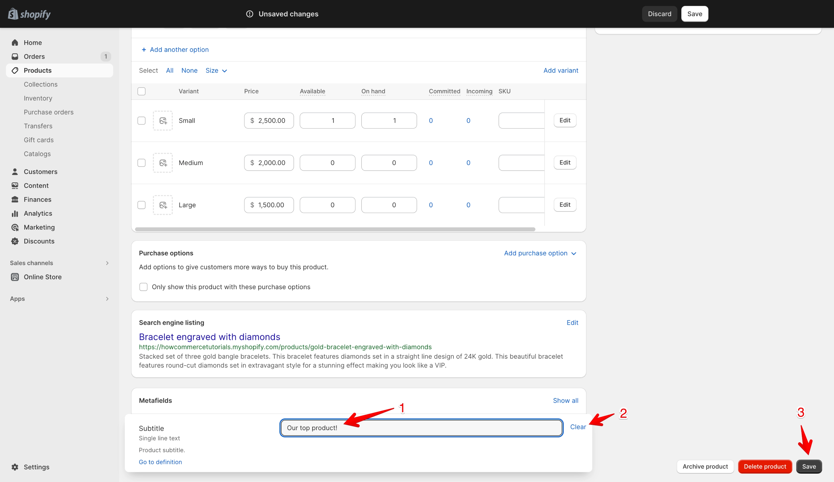 Add new value to the Subtitle product metafield
