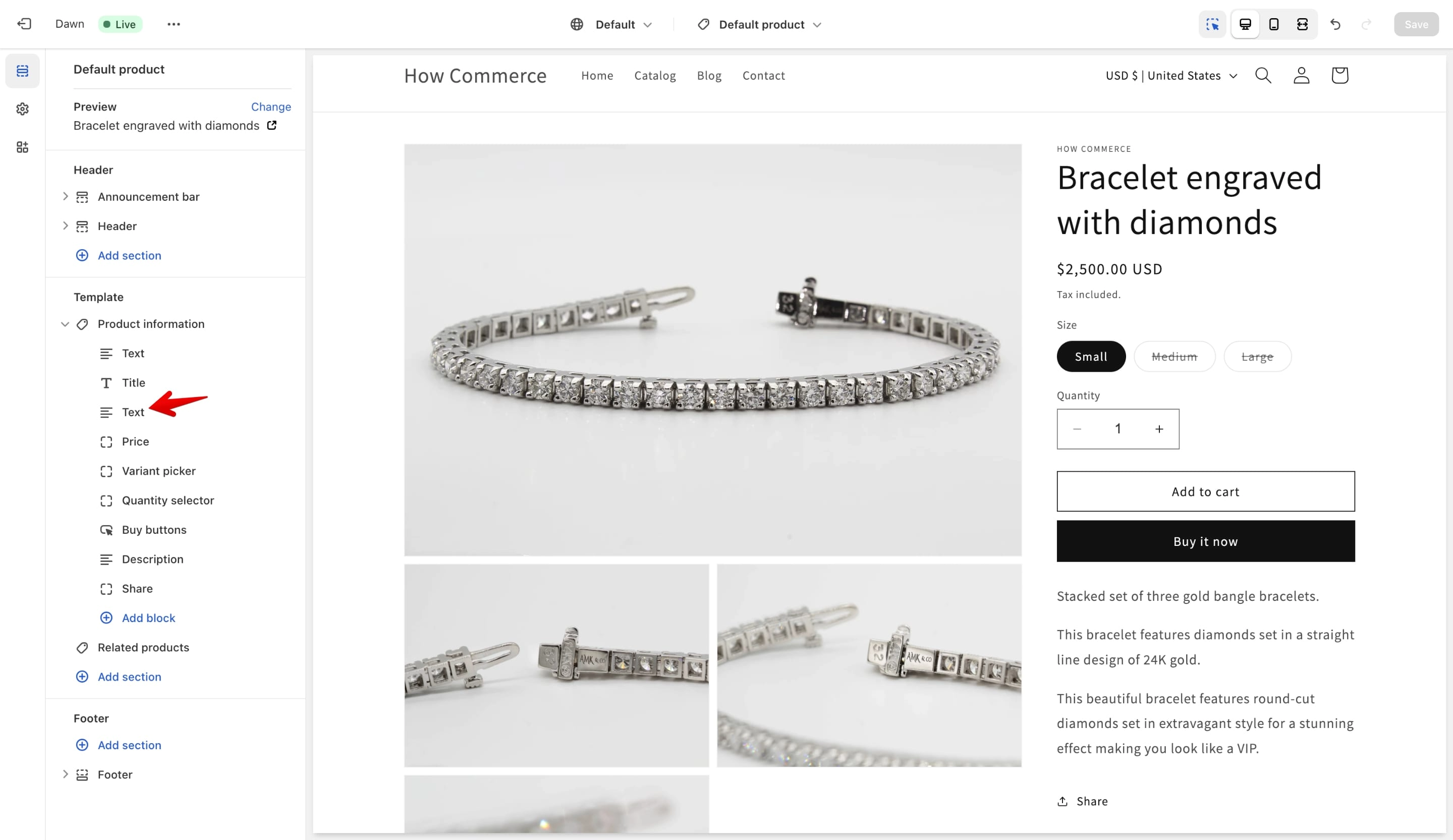 Shopify product page theme settings