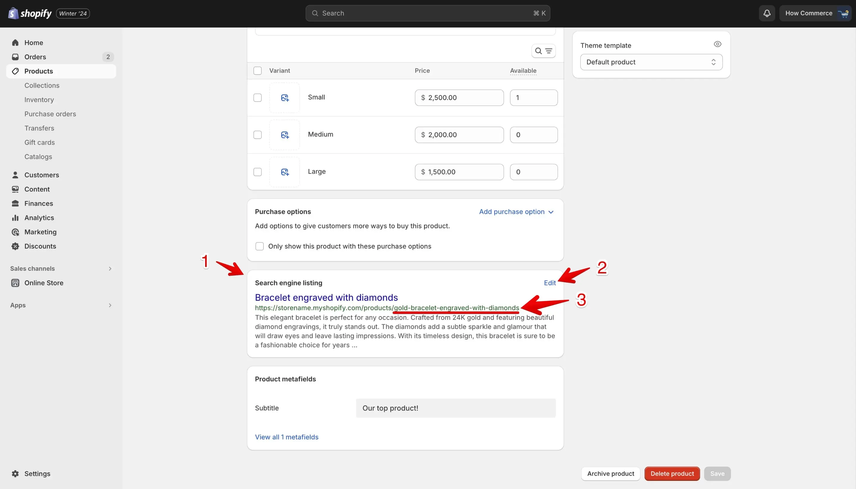 Shopify product search engine listing preview.
