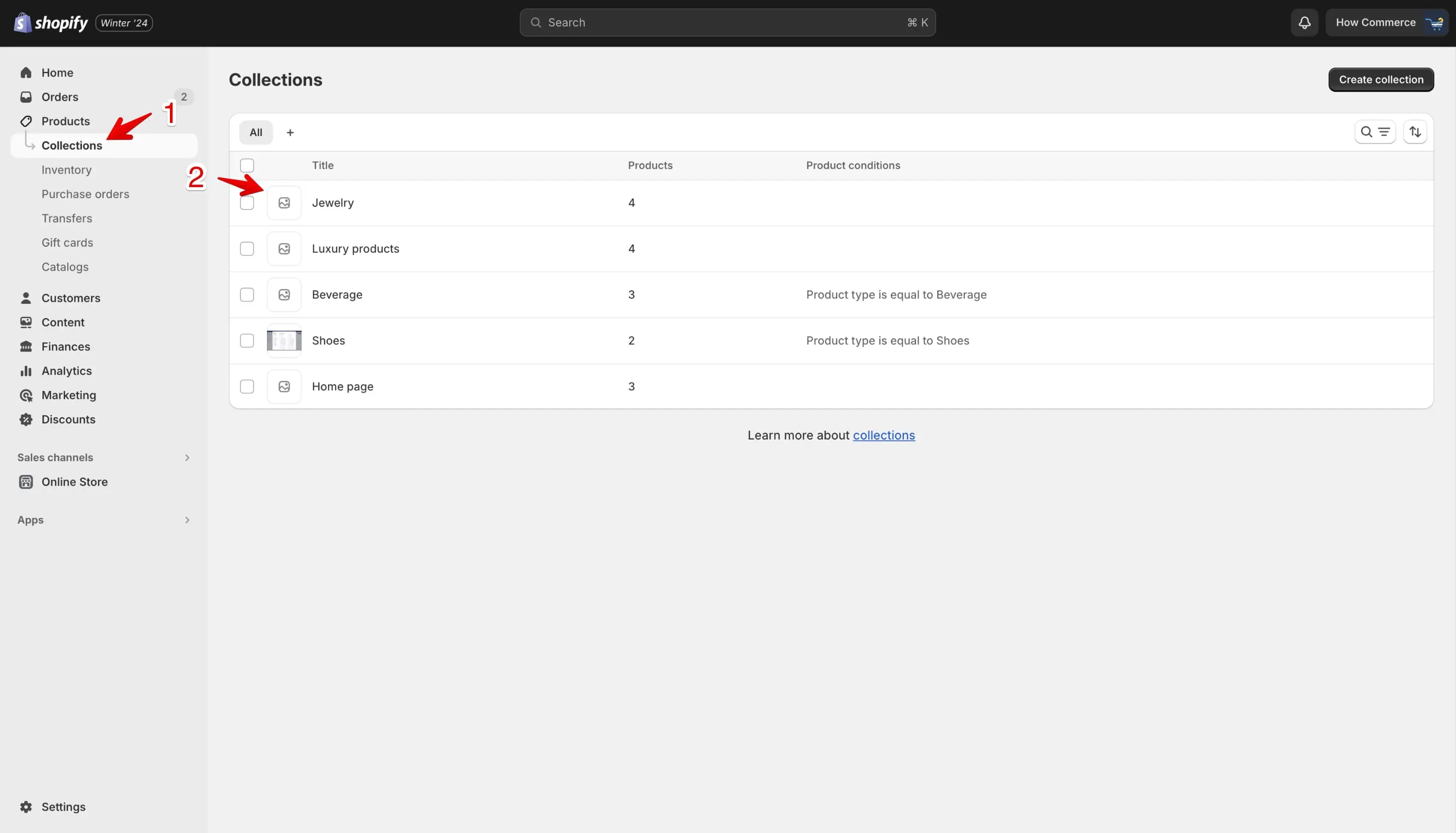 Shopify collection listing page.