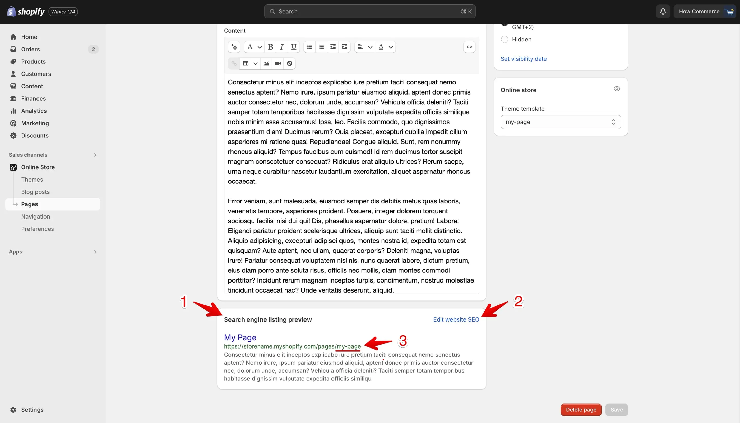 Shopify page search engine listing preview.
