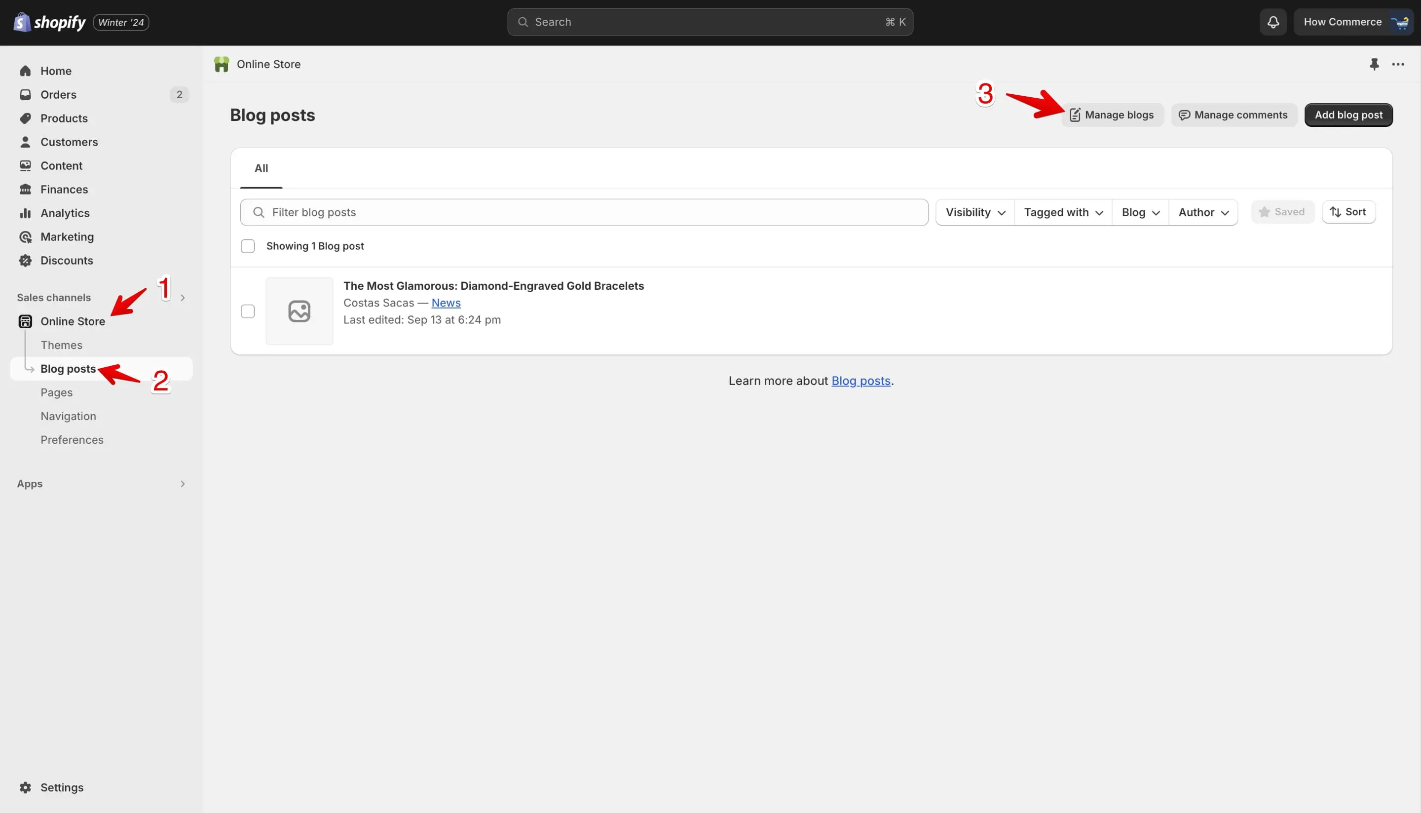Shopify blog posts listing page.