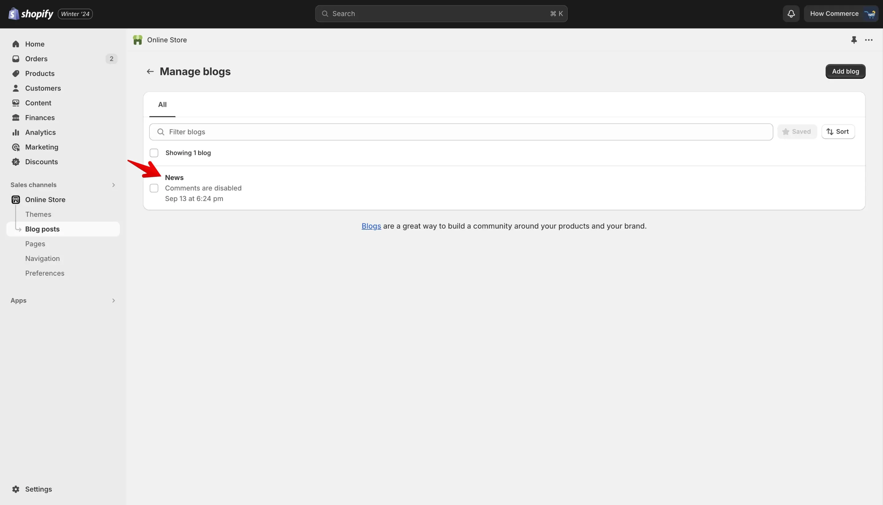 Select the Shopify blog.