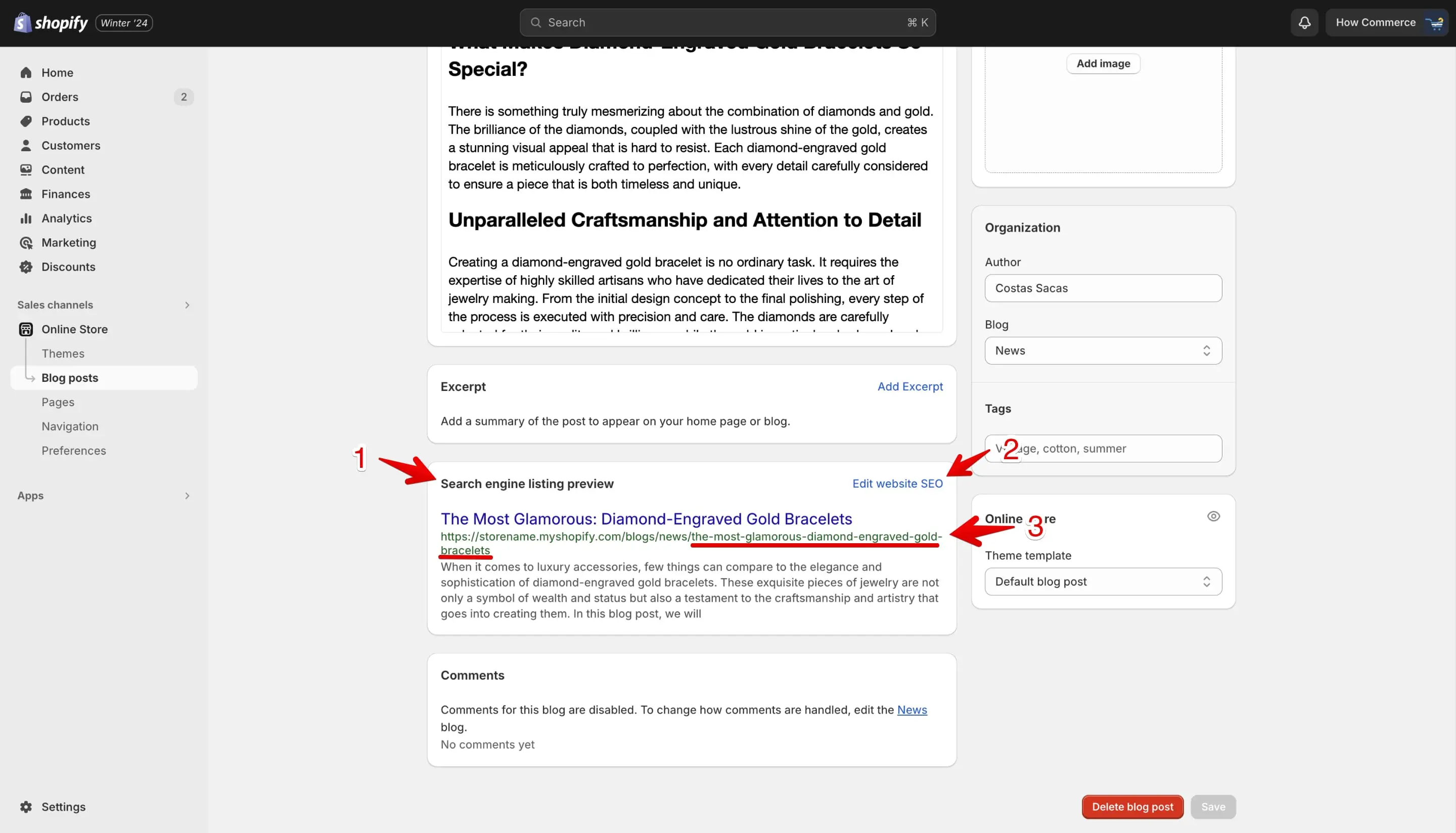 Blog post search engine listing preview.