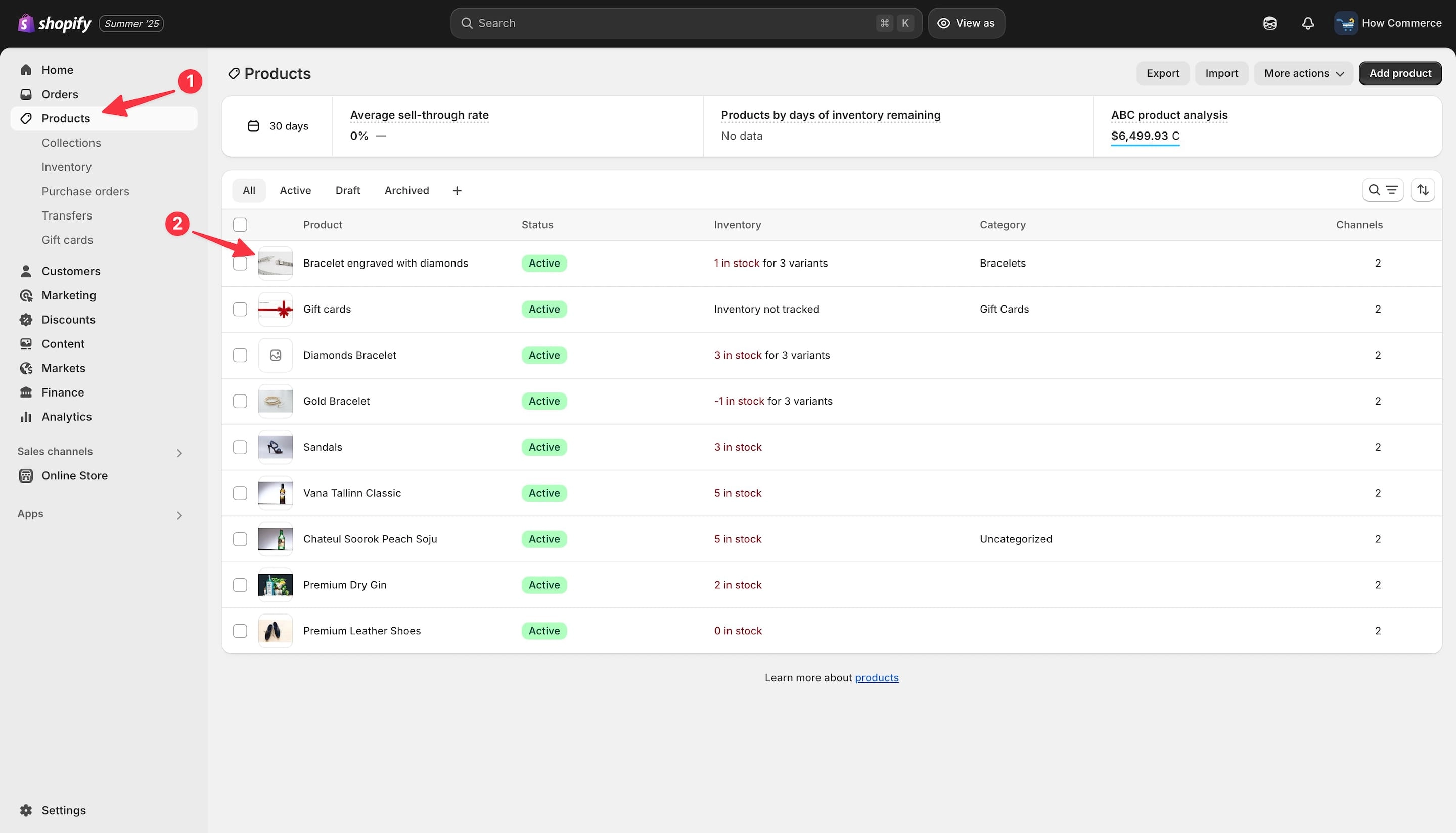 Shopify products listing page.