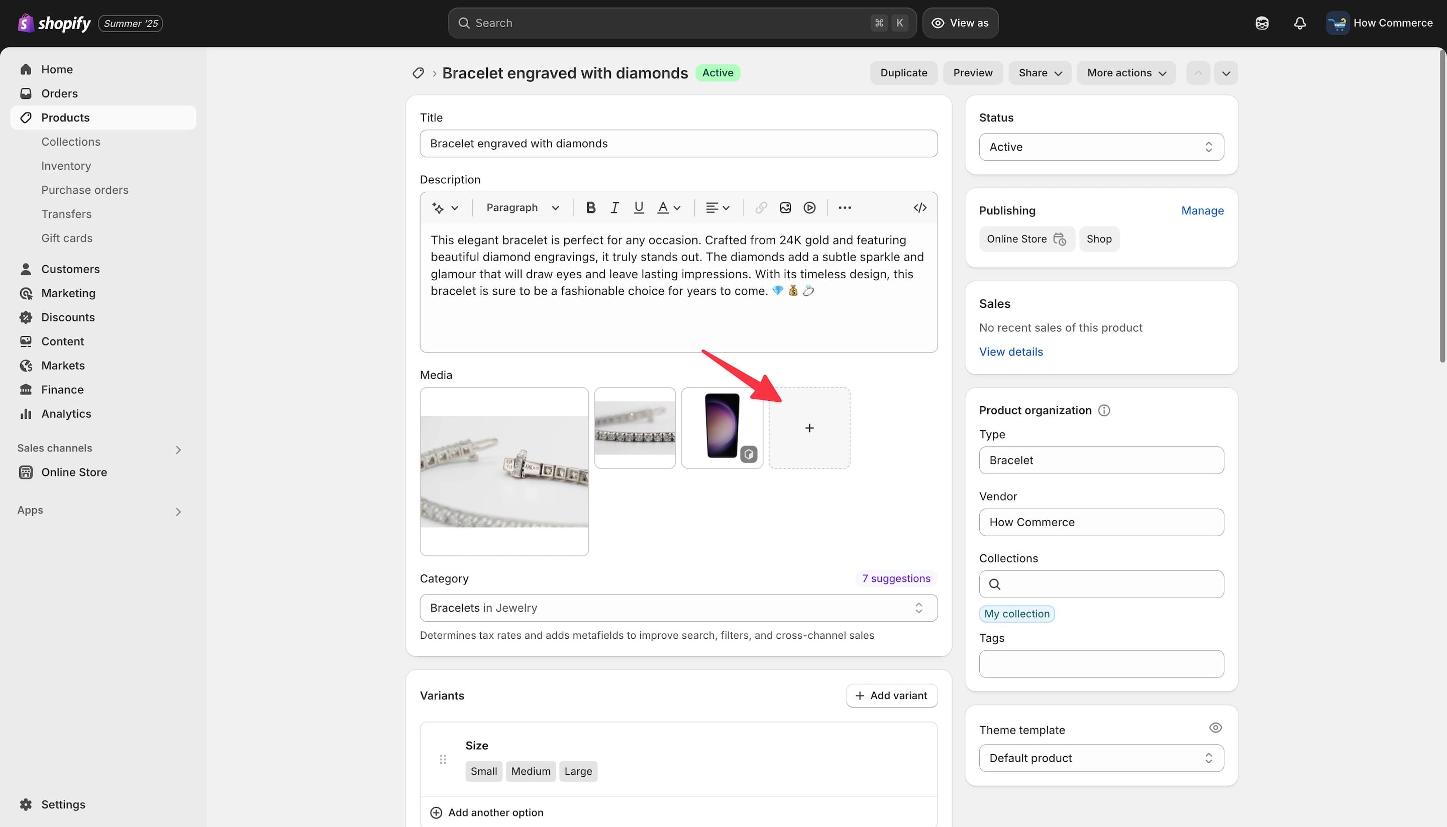 Shopify products page select image.