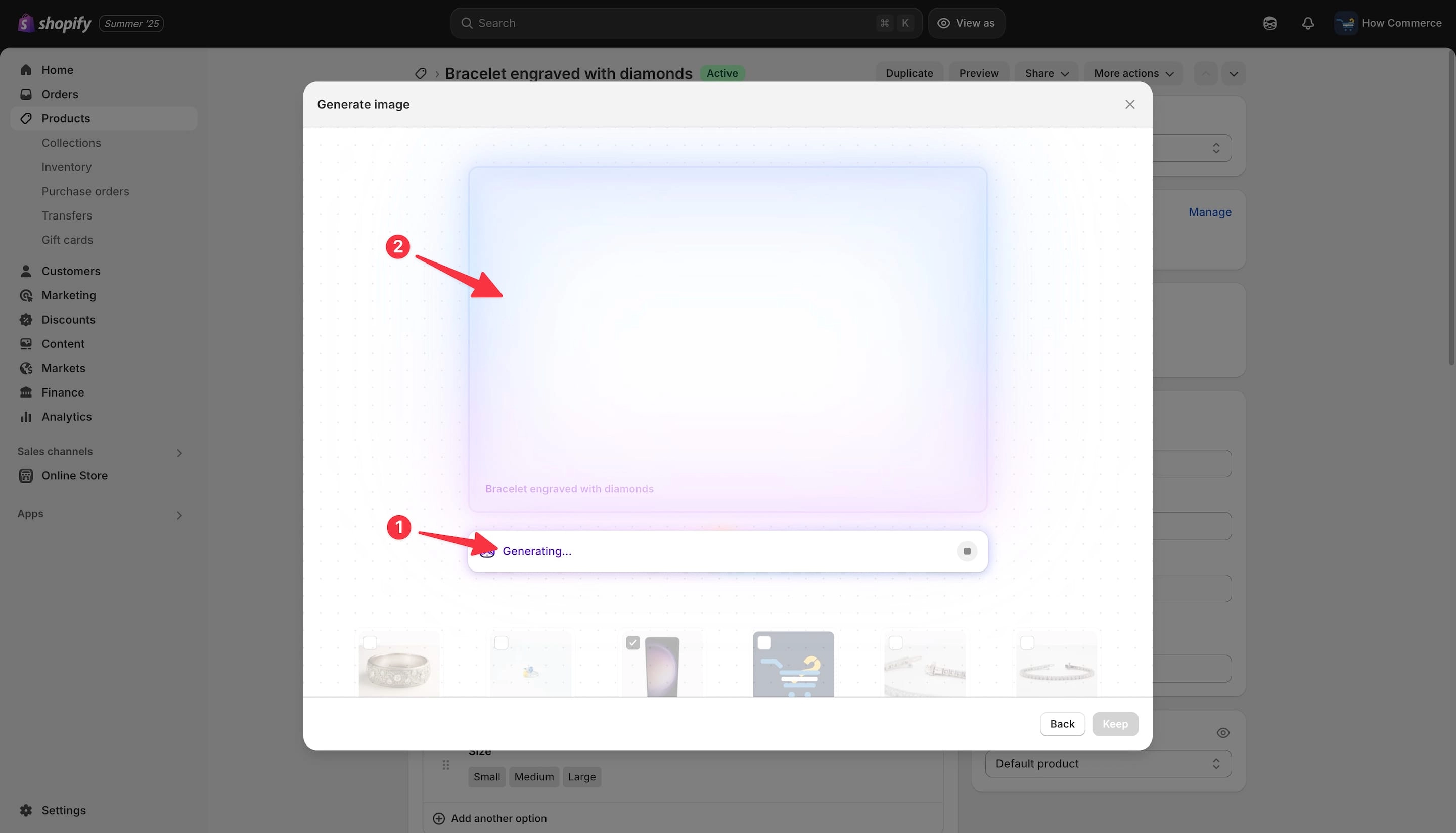 Shopify AI generator generating an image.
