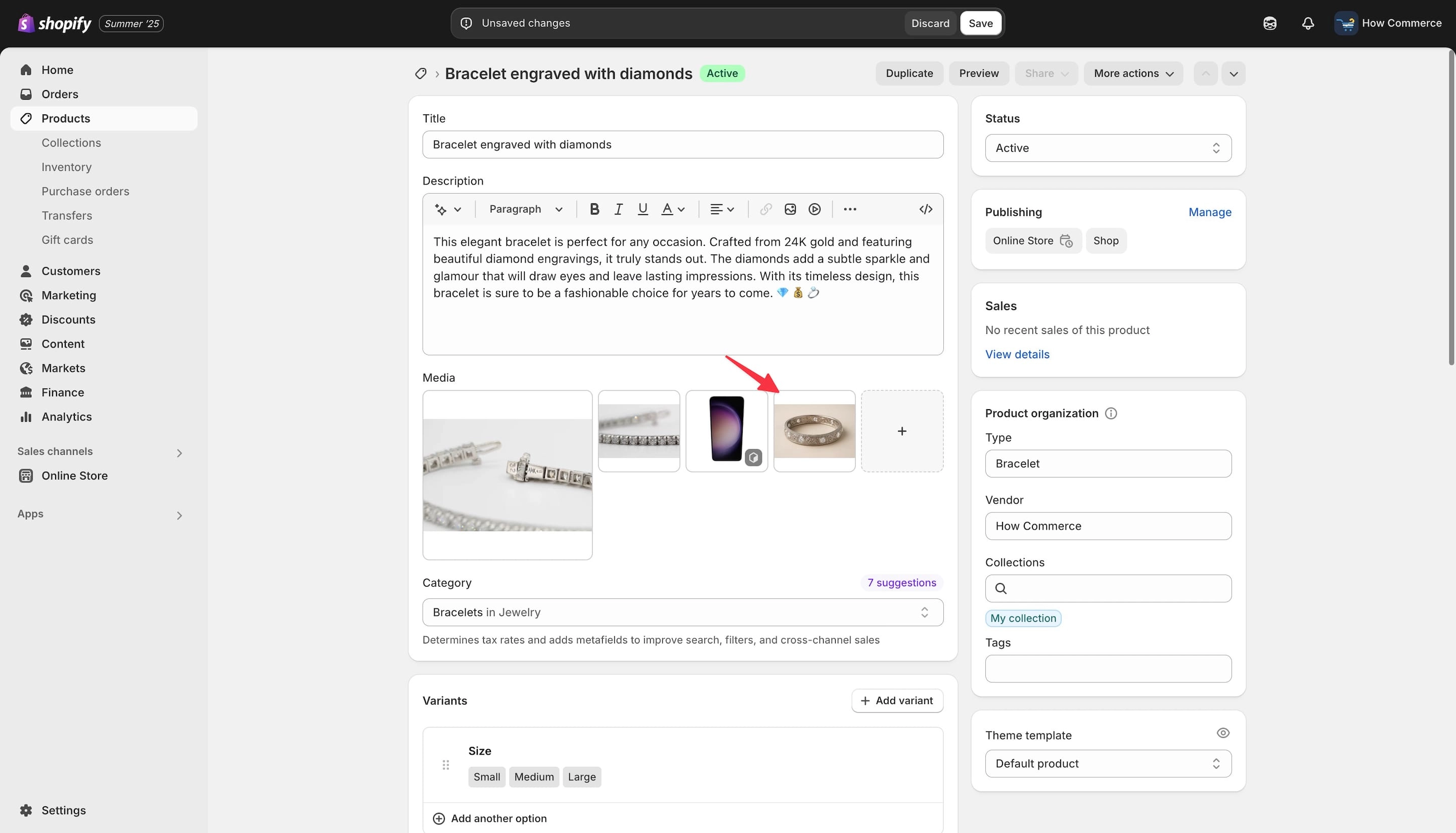 Image generated with Shopify AI inside the Media section on the product page.