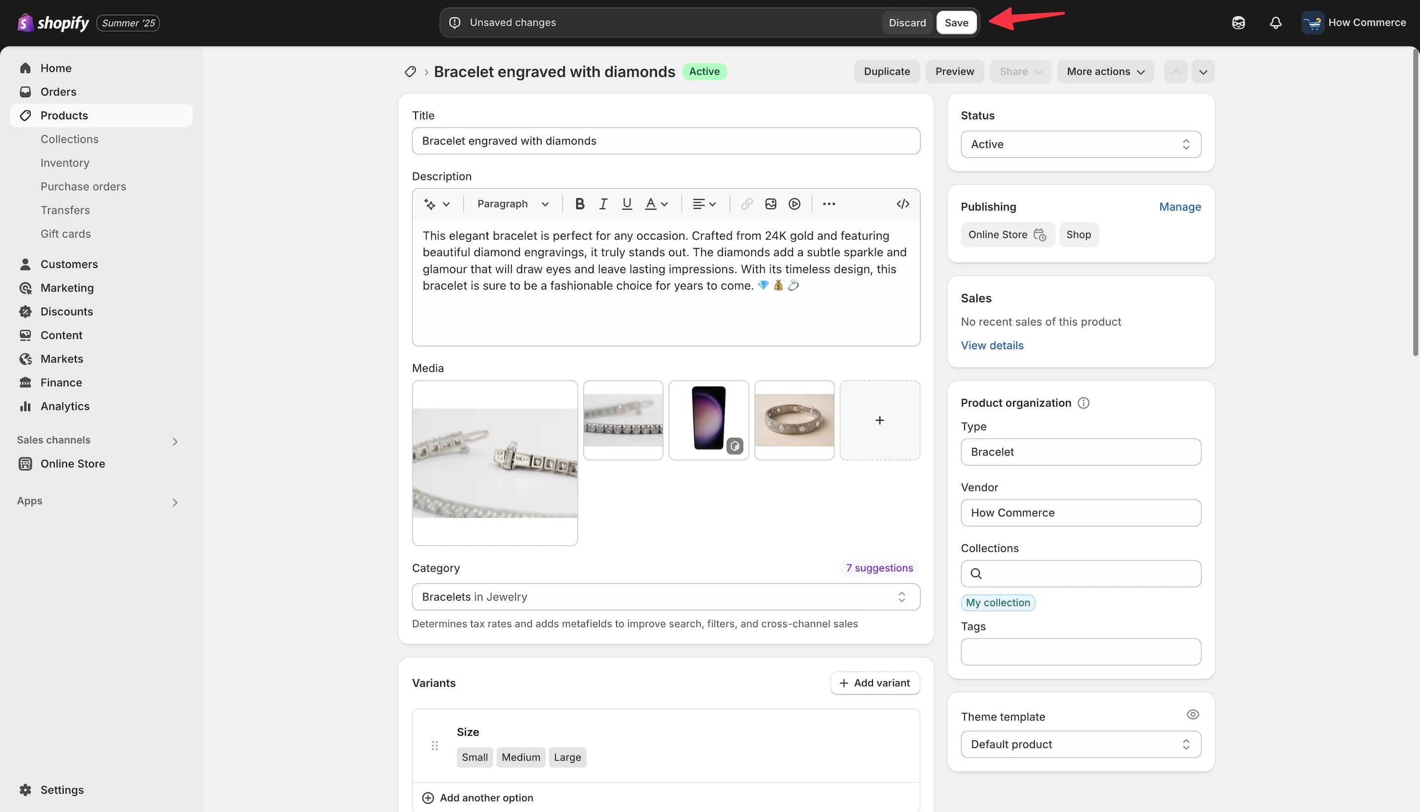 “Save” changes on the product page.