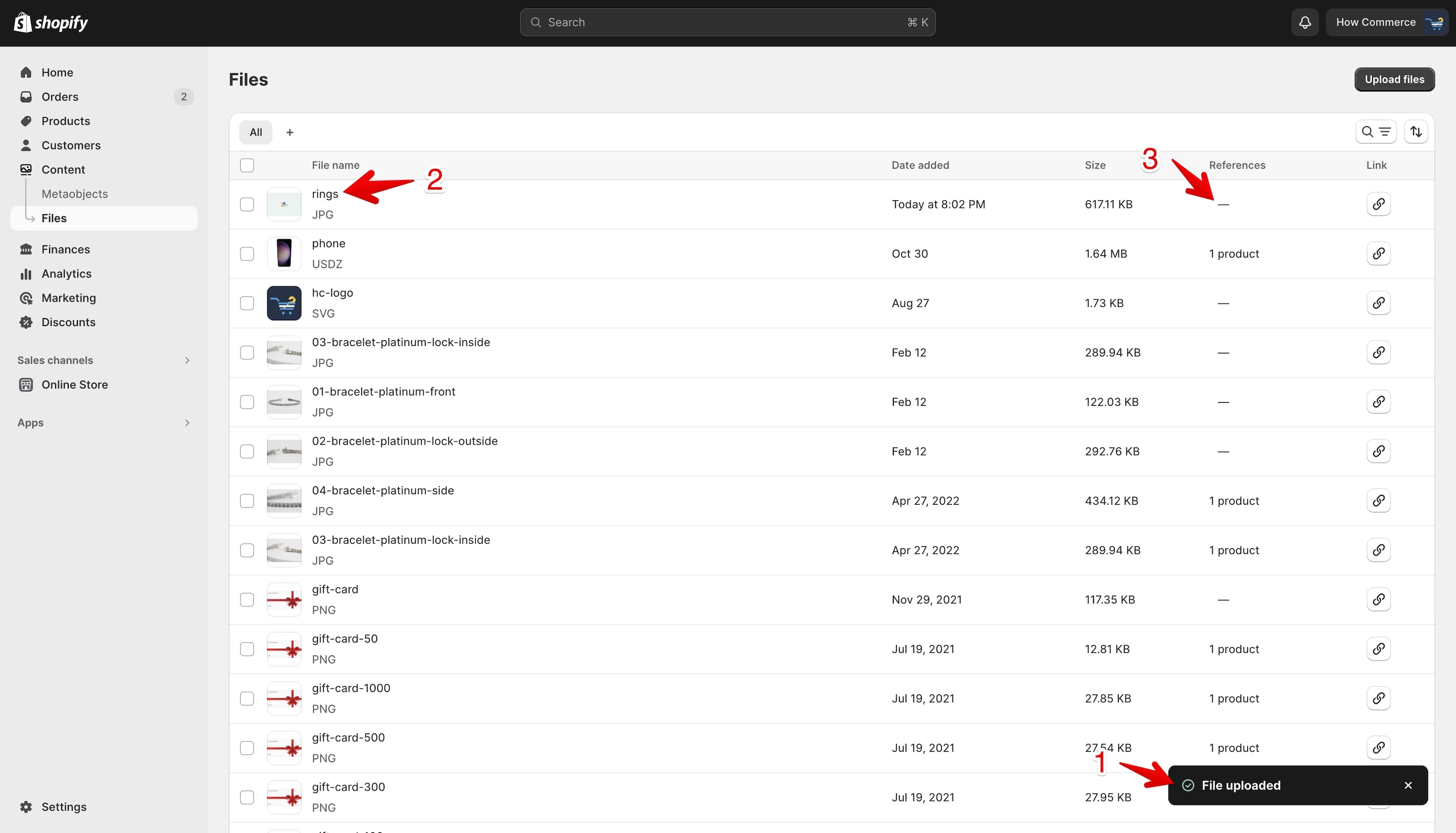 Successful upload of the image file to Shopify Files