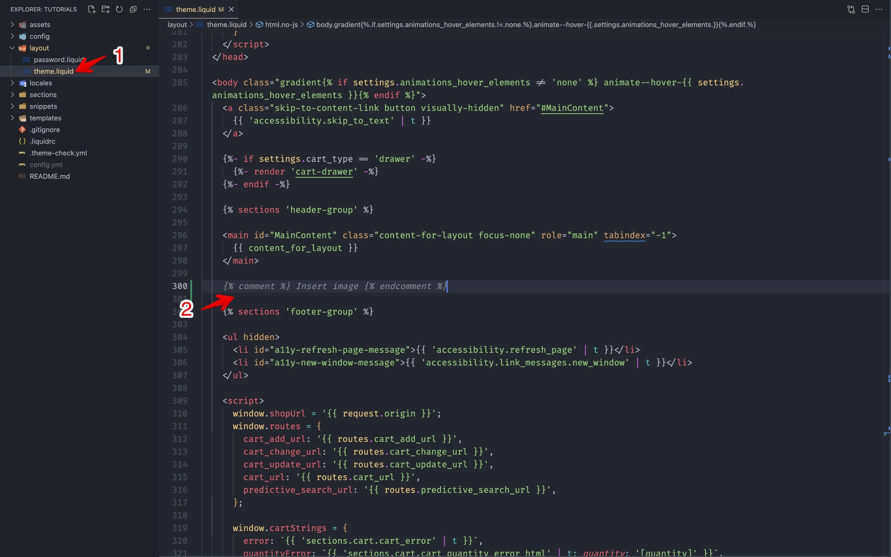 Locating the insertion point for an image in the Shopify theme.liquid file