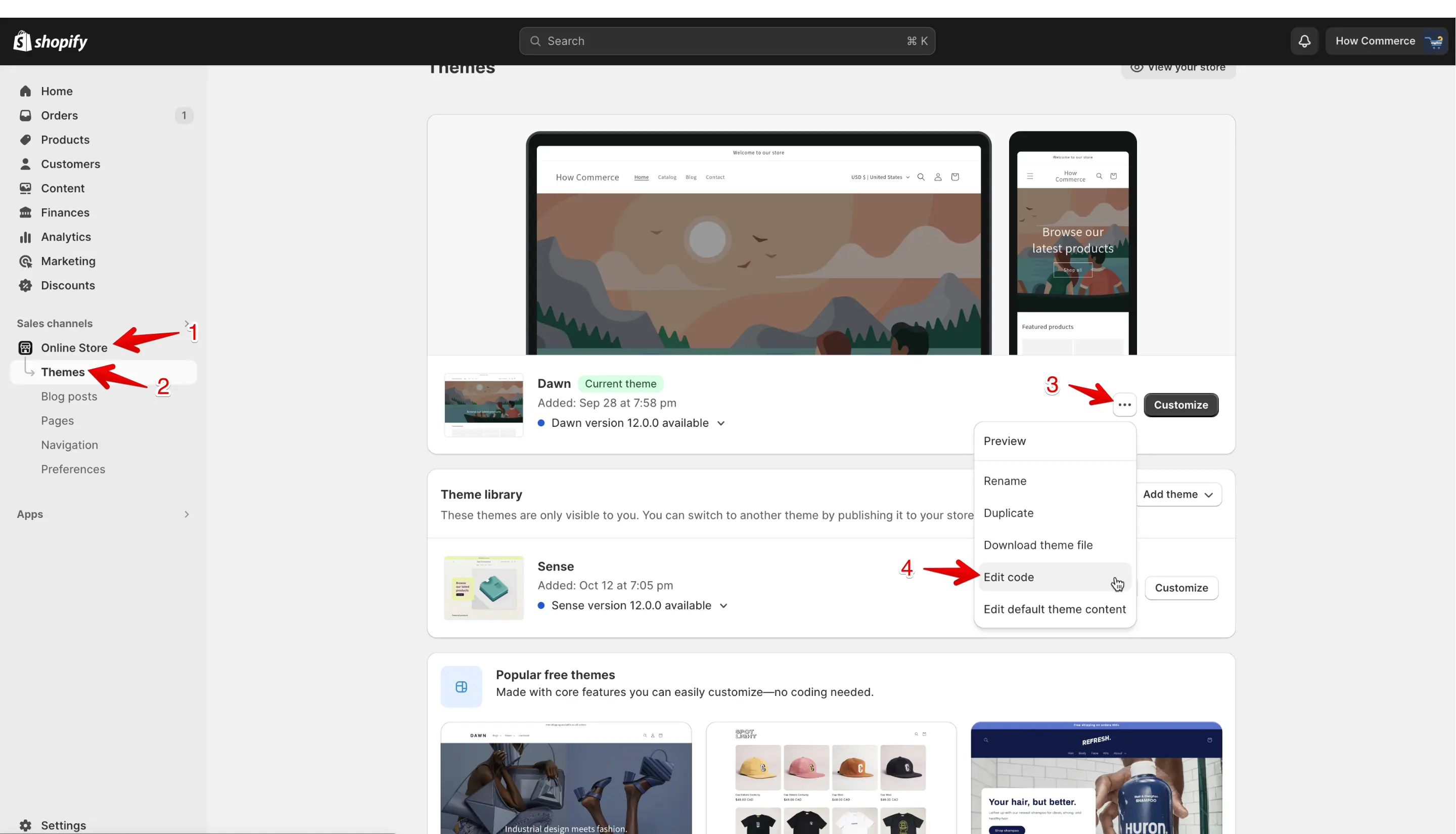 Shopify themes page.