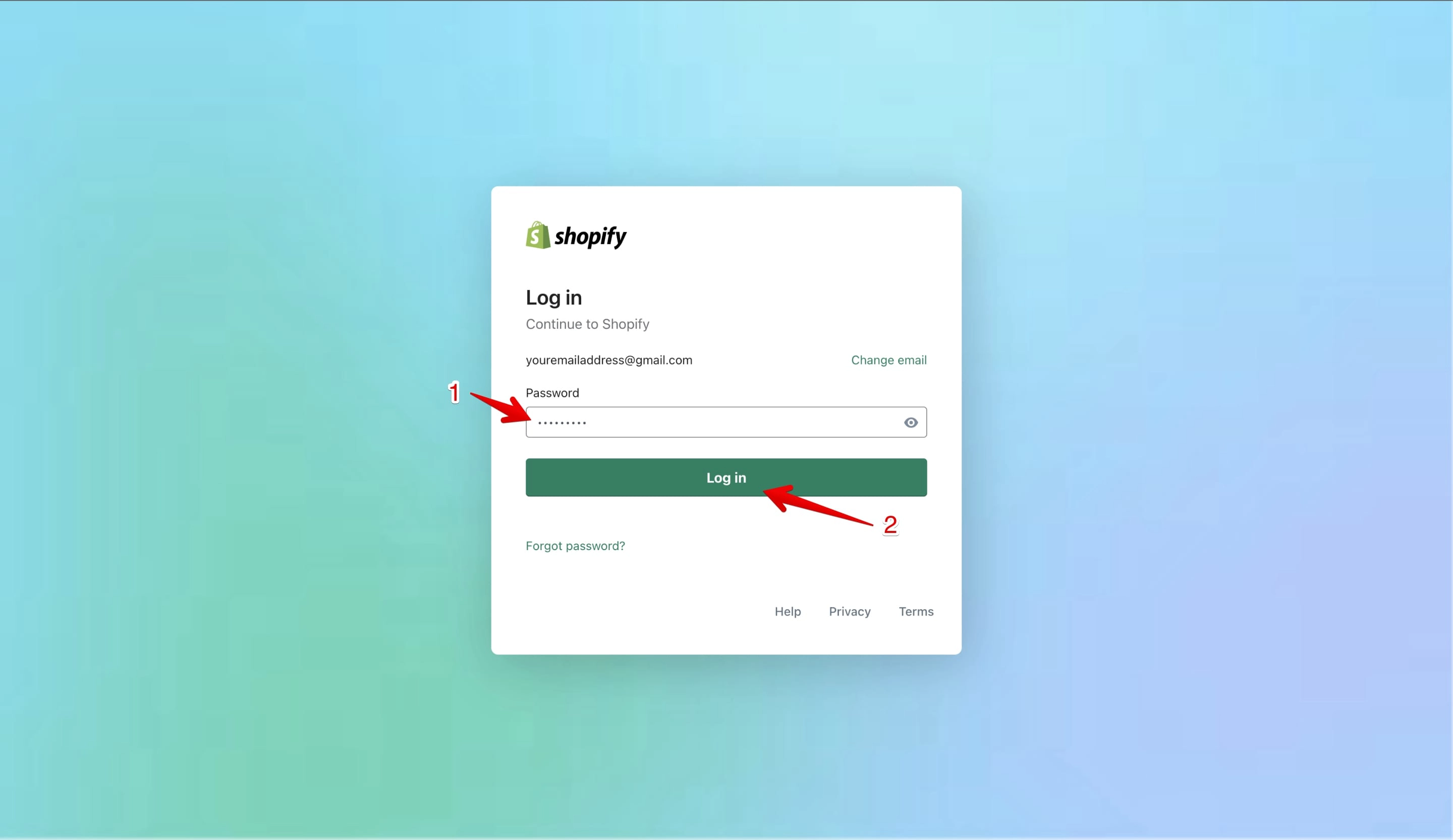 Password input field on the Shopify login page