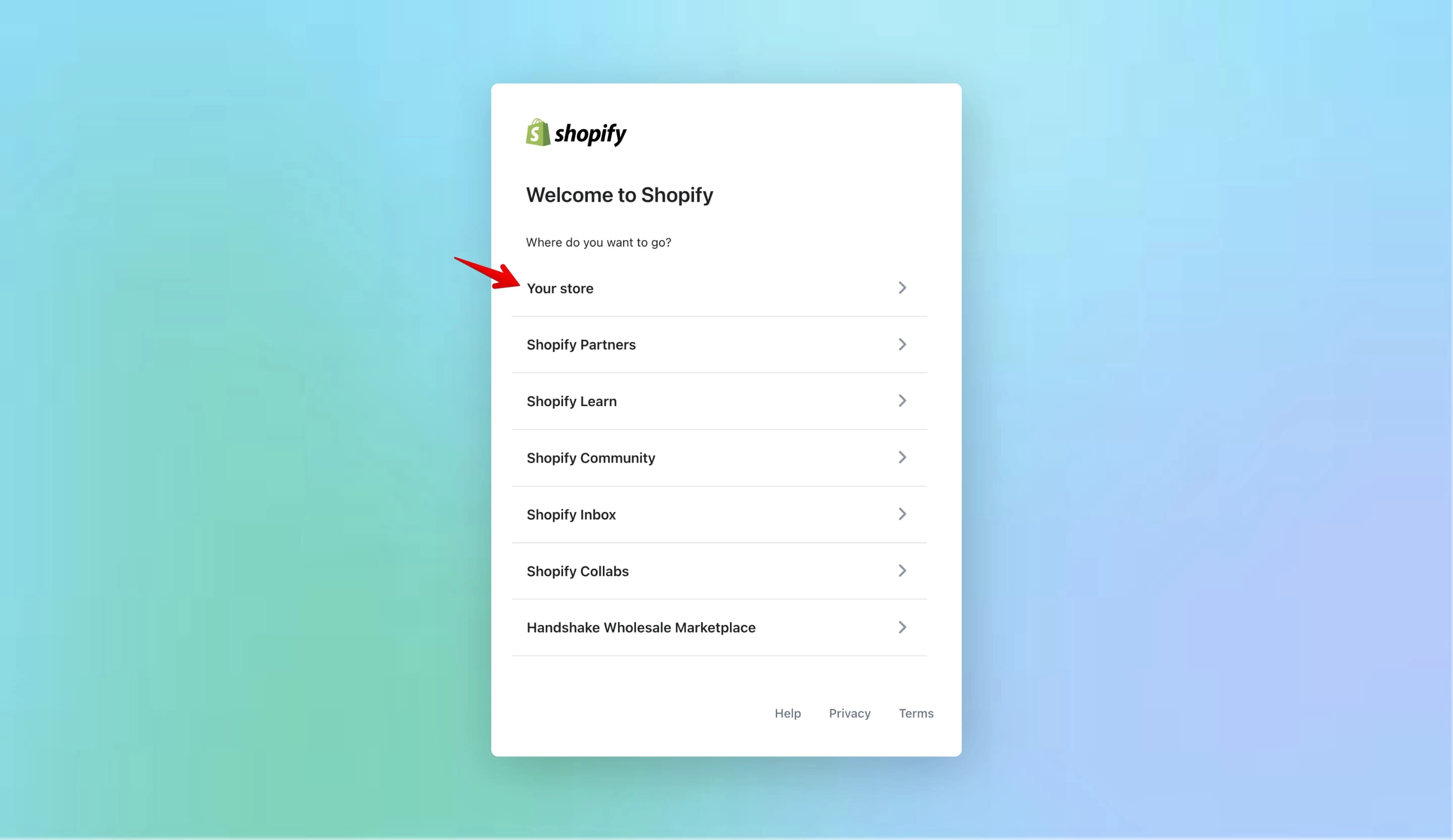Shopify dashboard login page