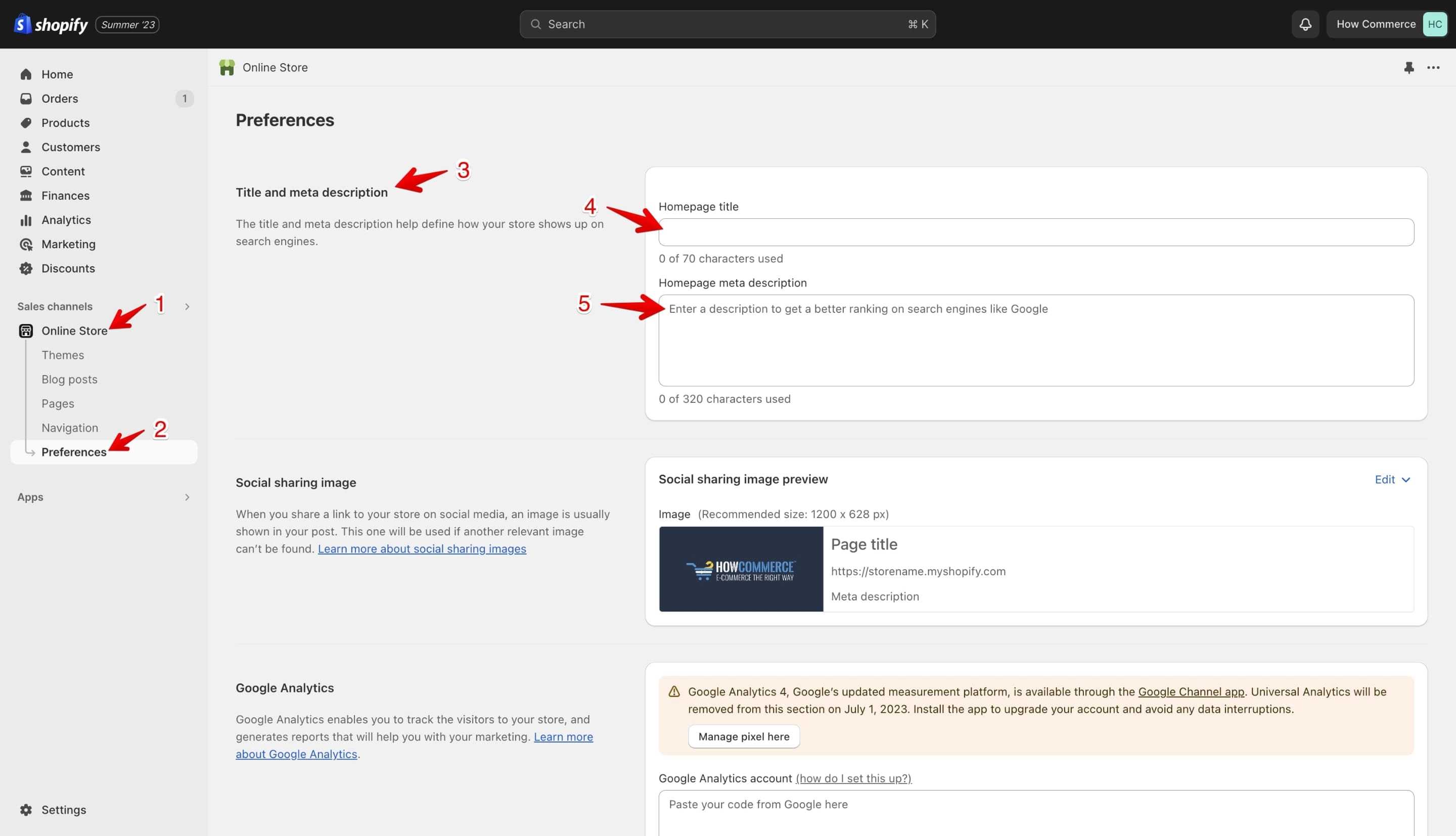 Shopify Preferences page