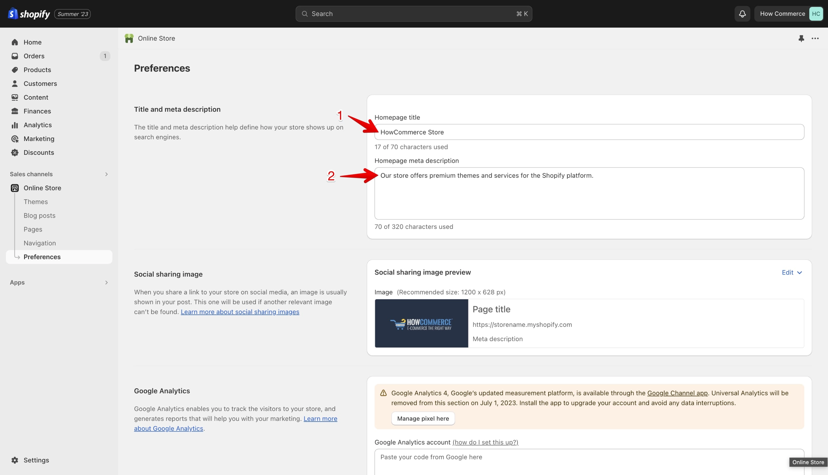 Shopify Meta title and Meta Description demo text