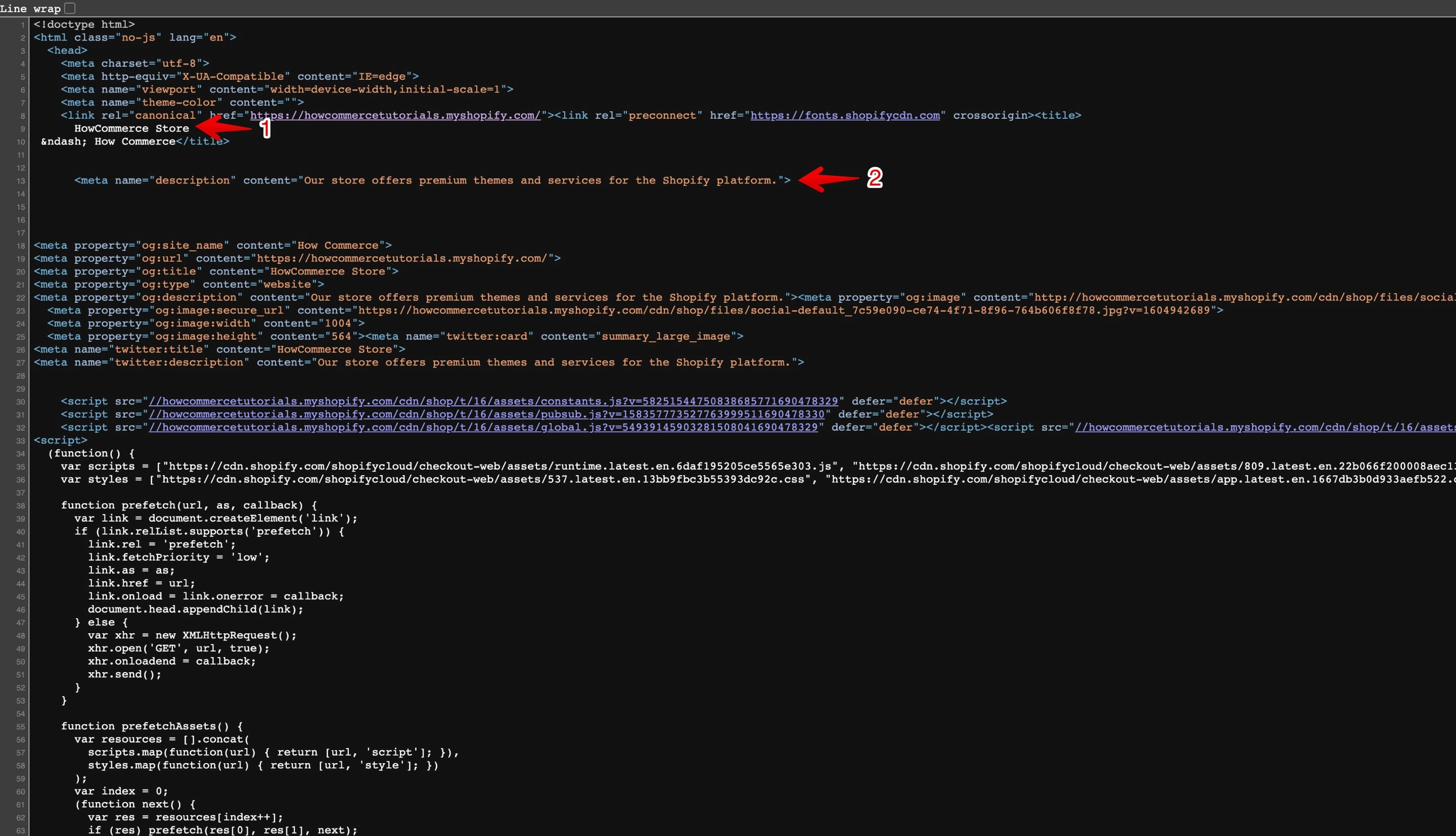 Meta Title and Meta Description in the source code