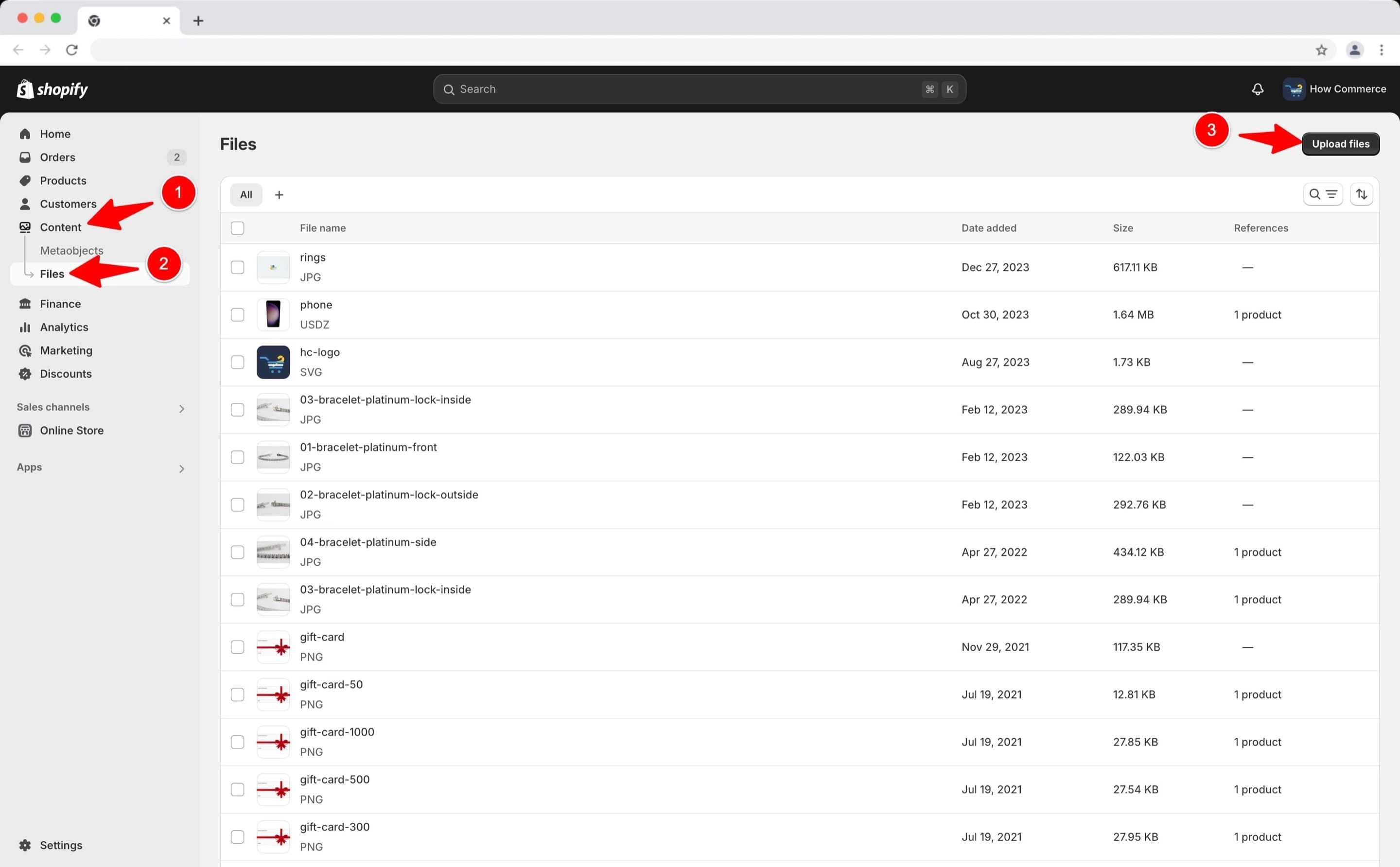 Shopify Files page.