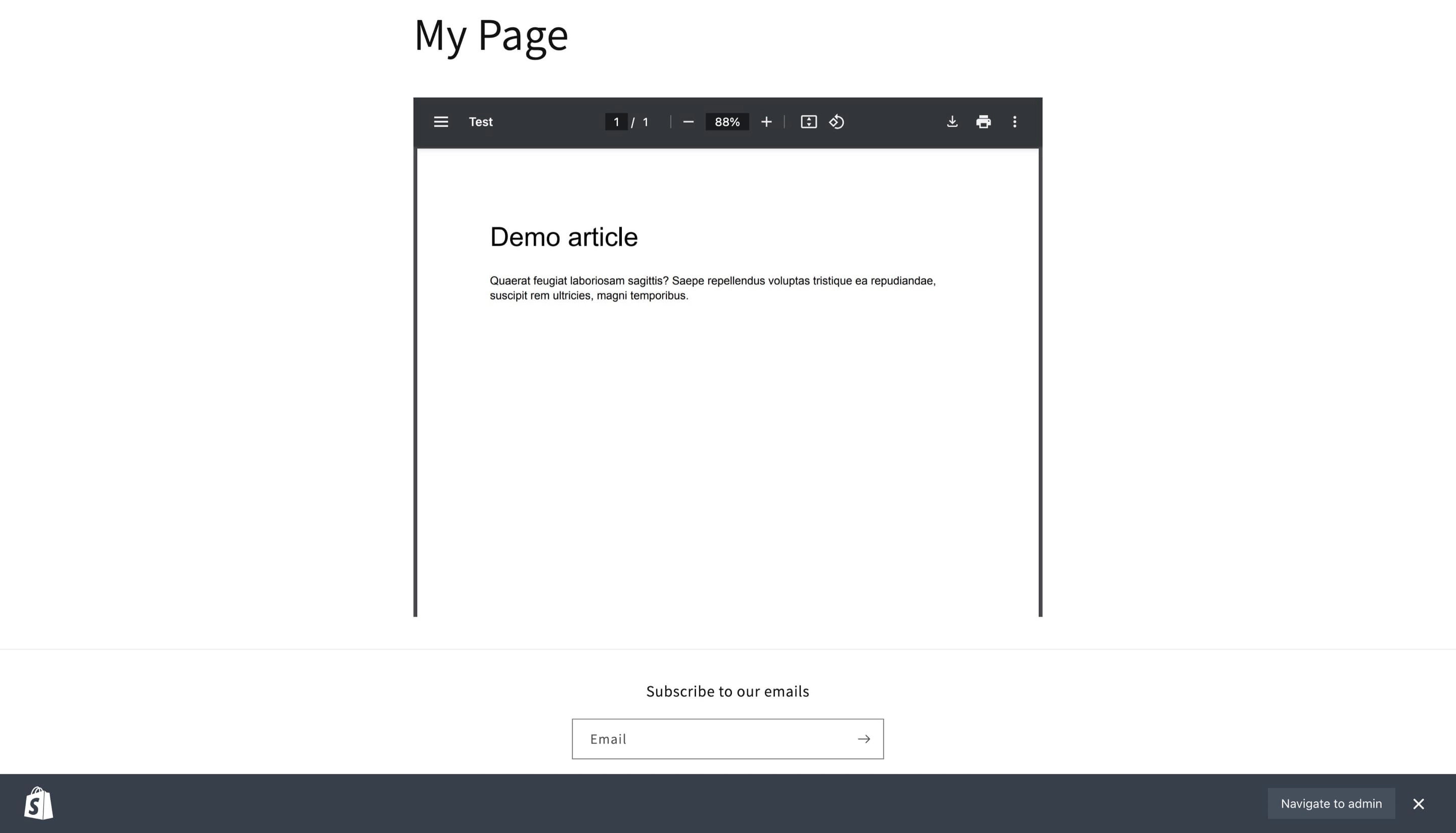 PDF file view inside a Shopify page on the storefront.