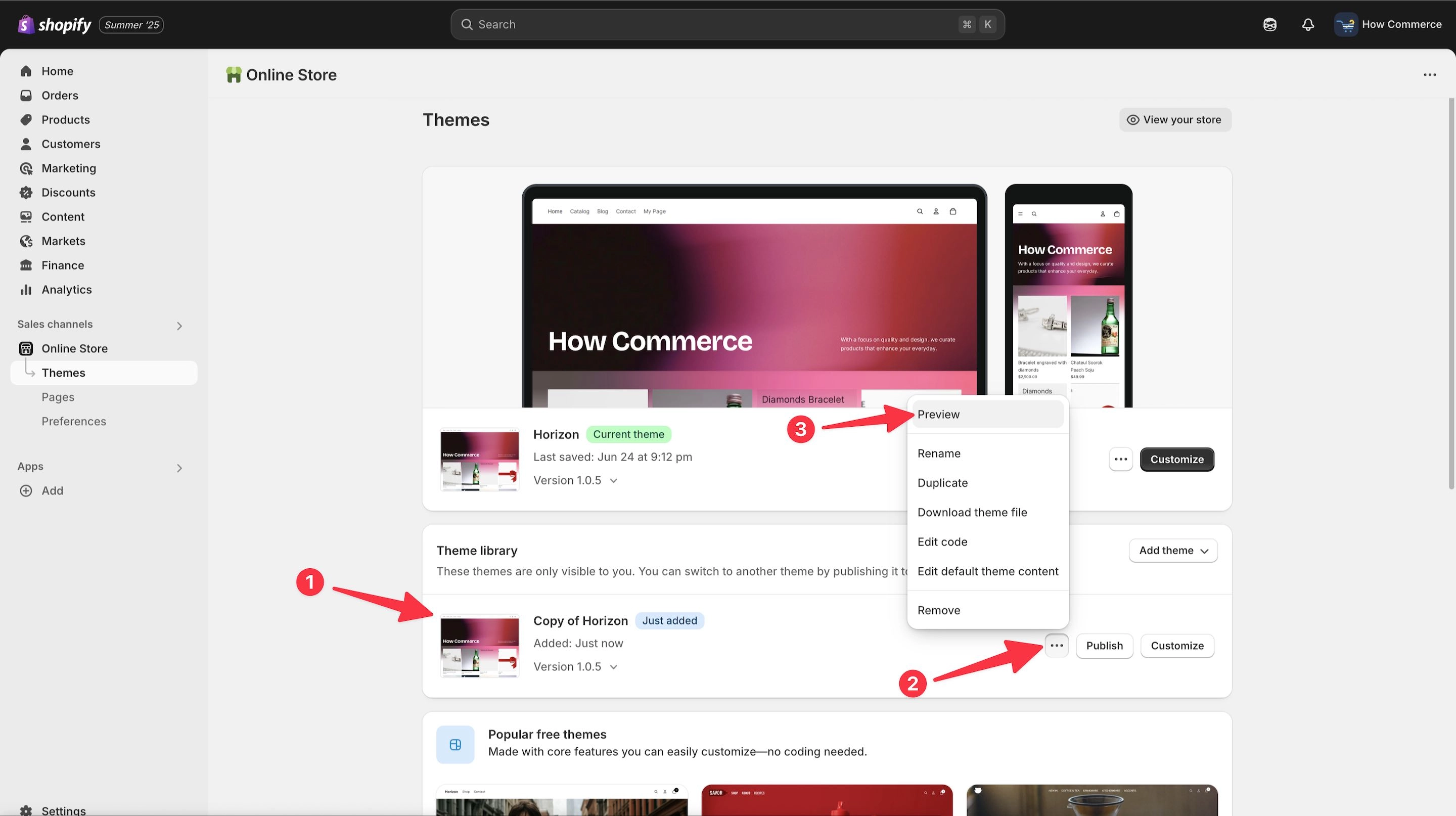 Shopify Preview button.