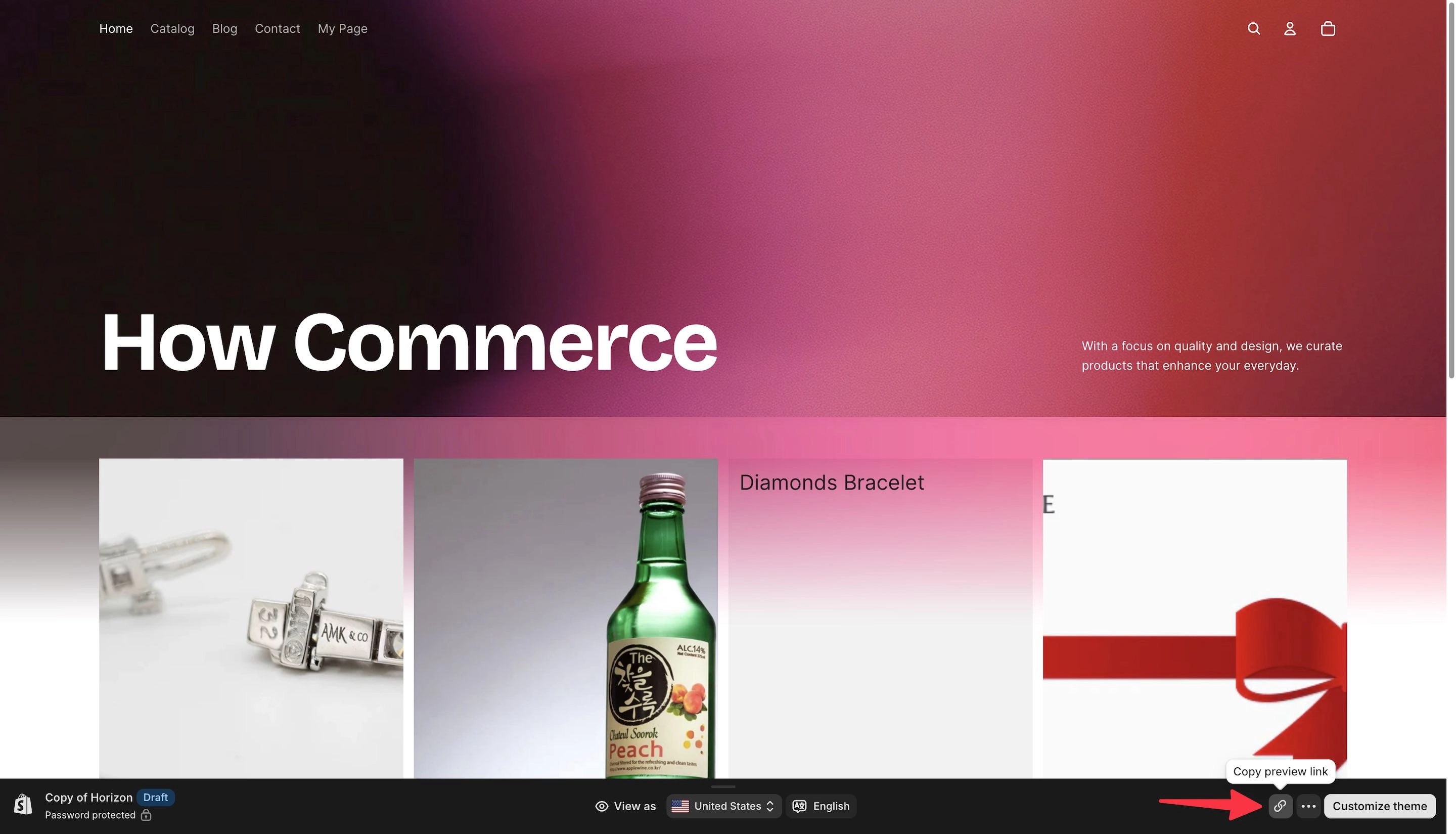 Shopify Share preview link in storefront.