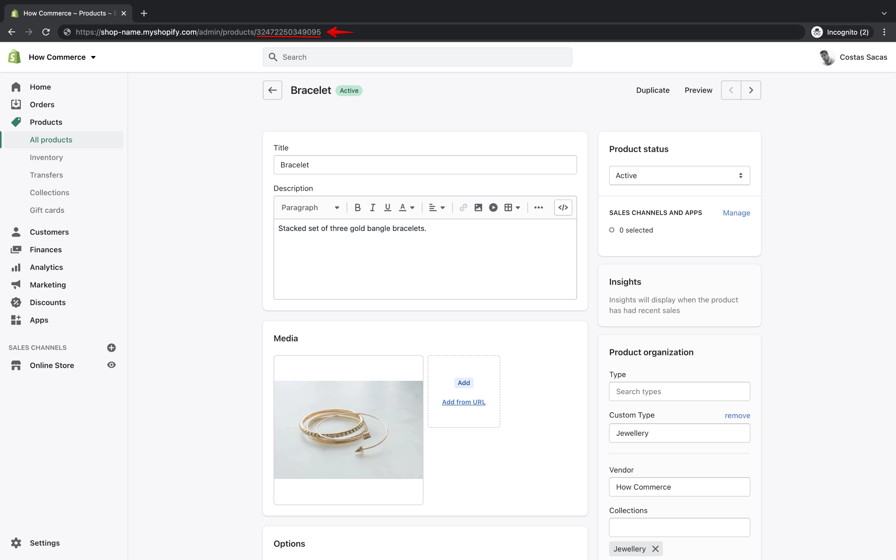 Shopify product ID in browser URL bar