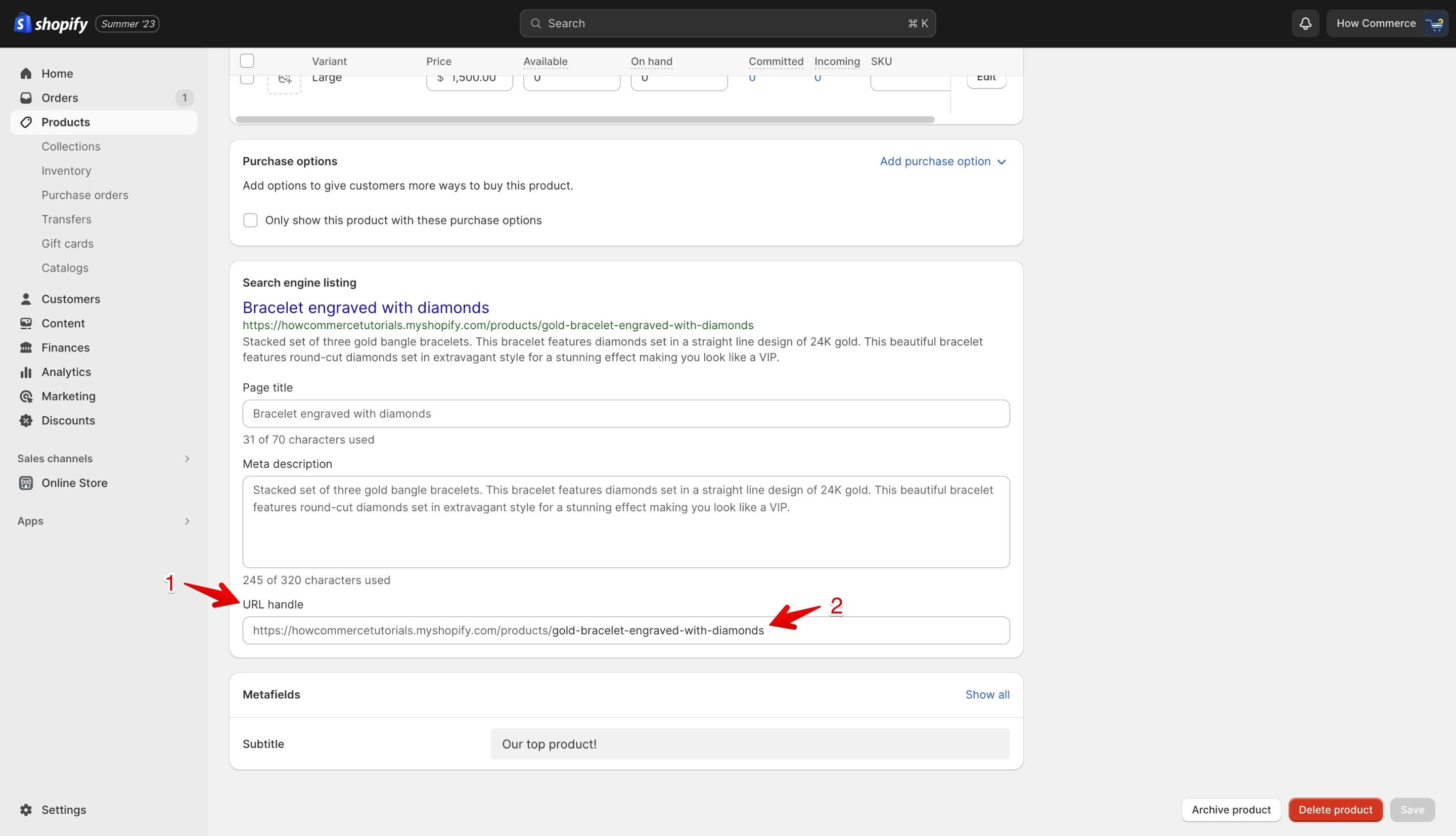 Shopify URL handle edit input