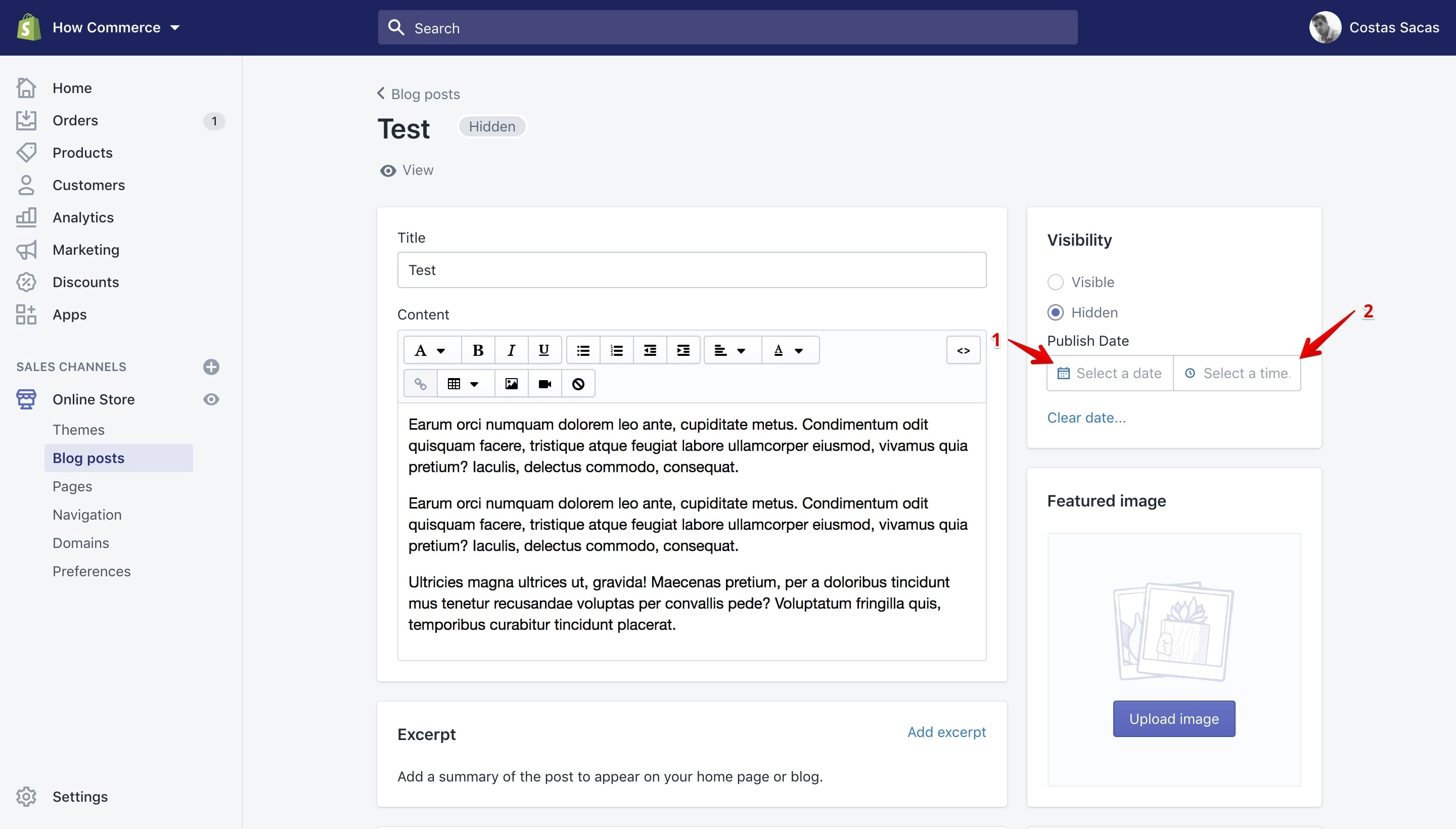 The Publish date settings.
