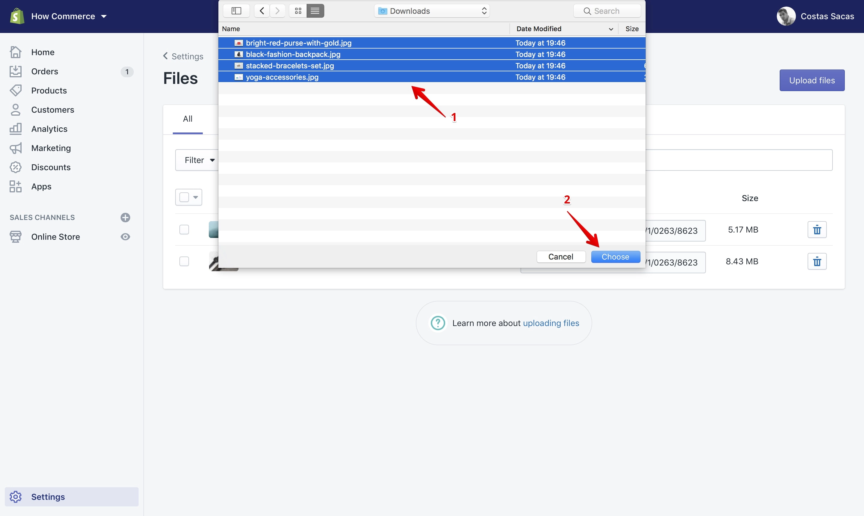Shopify files uploaded via the Files Manager.