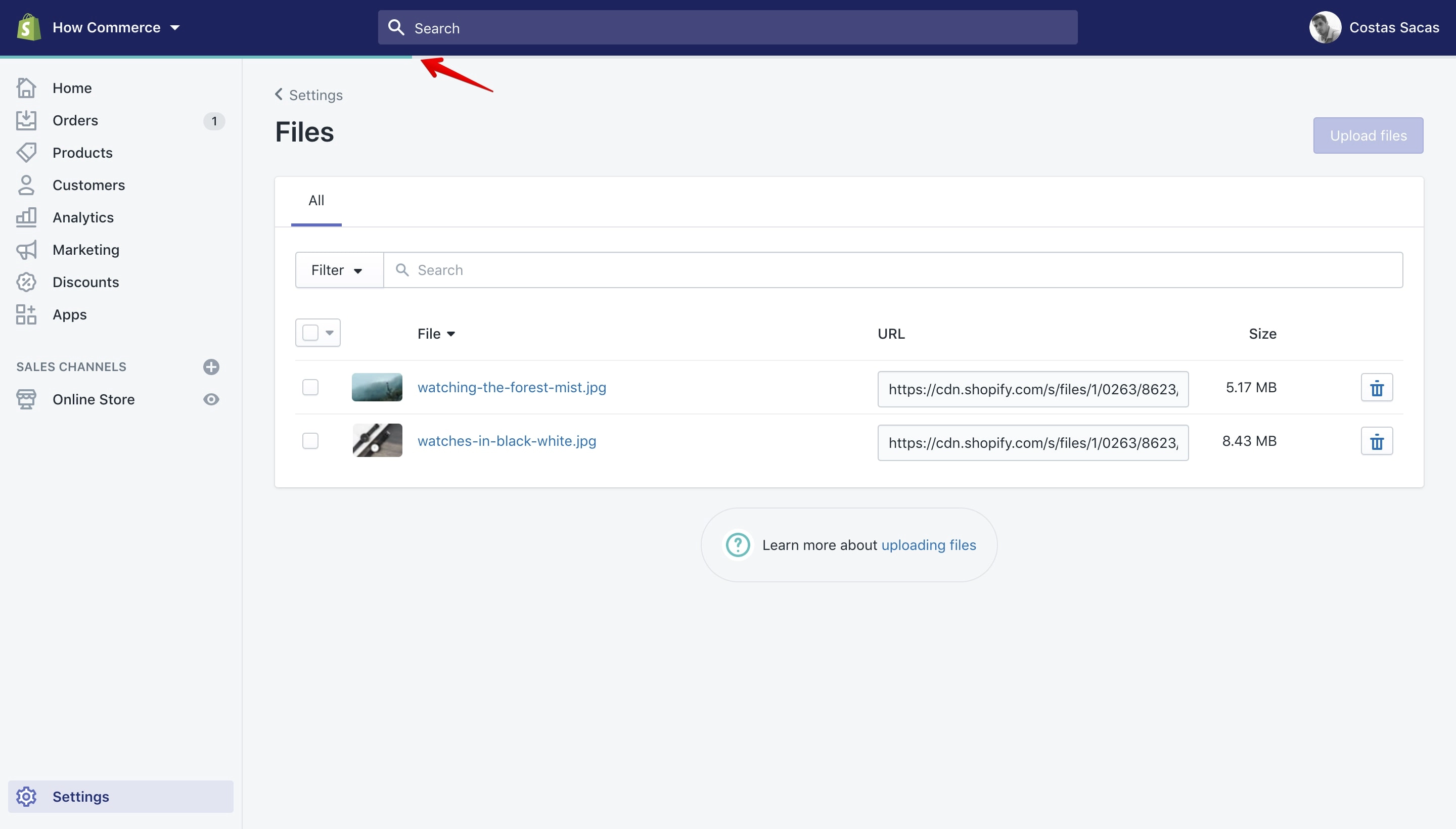 Shopify files upload progress bar.