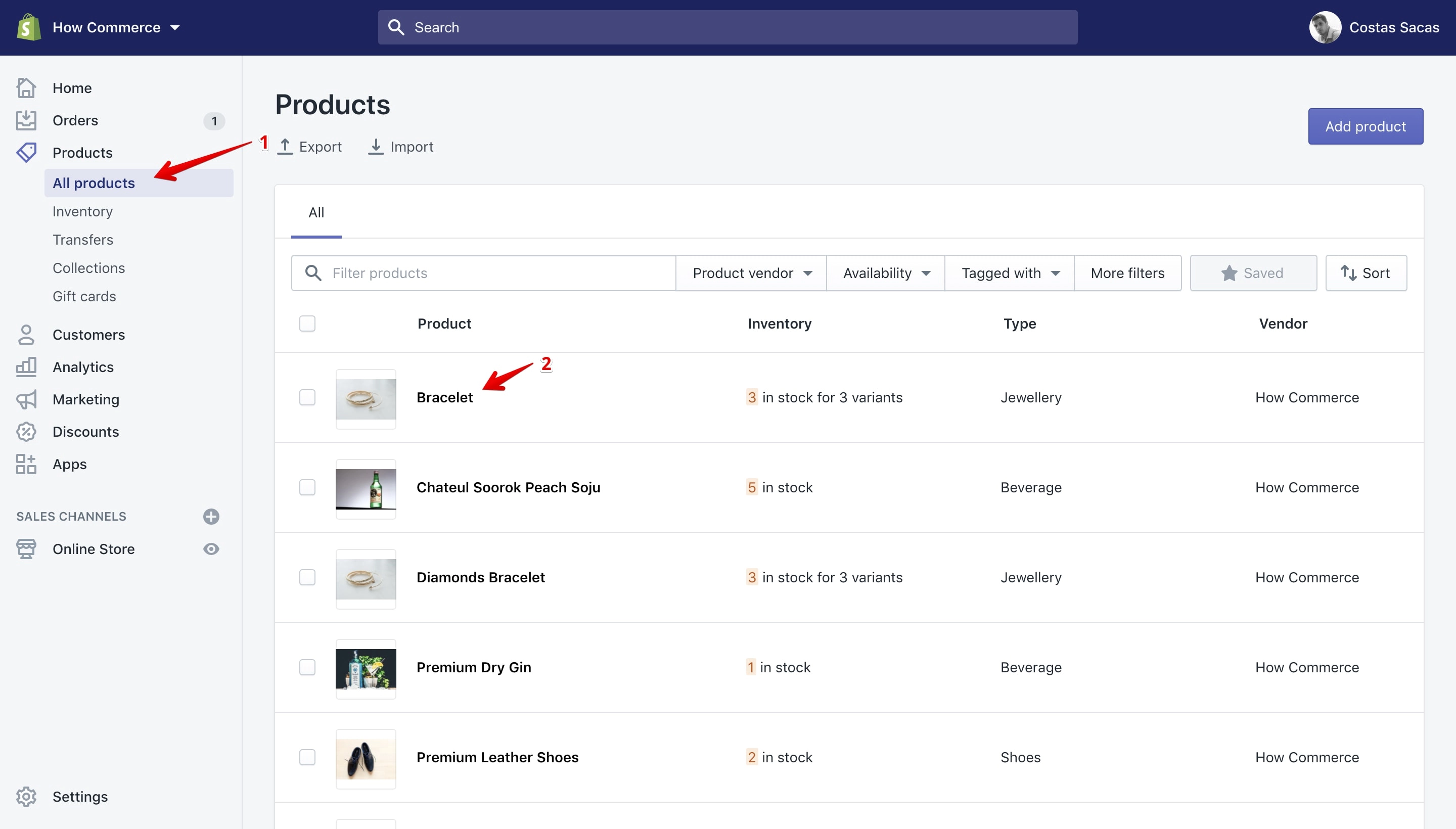 Shopify product details page path.