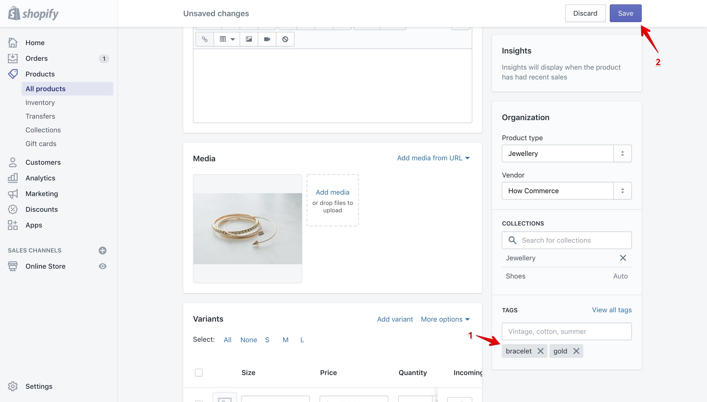 Save the added product tag.