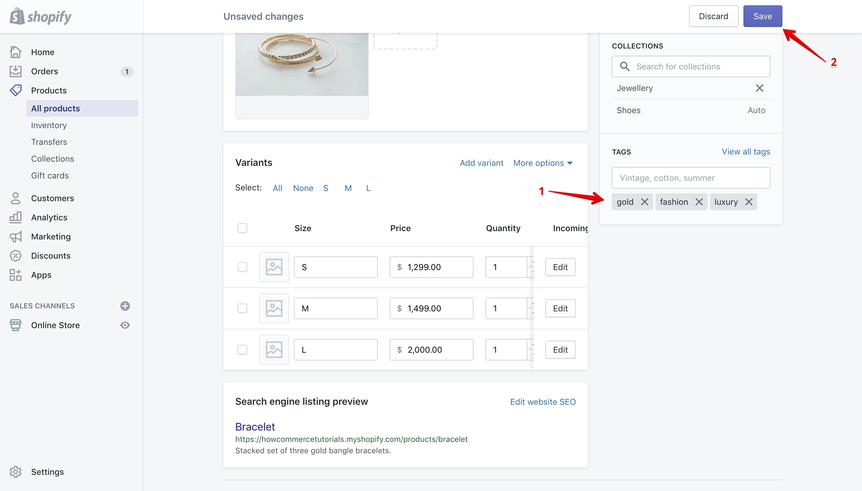 Edit tags pop-up on the product details page.