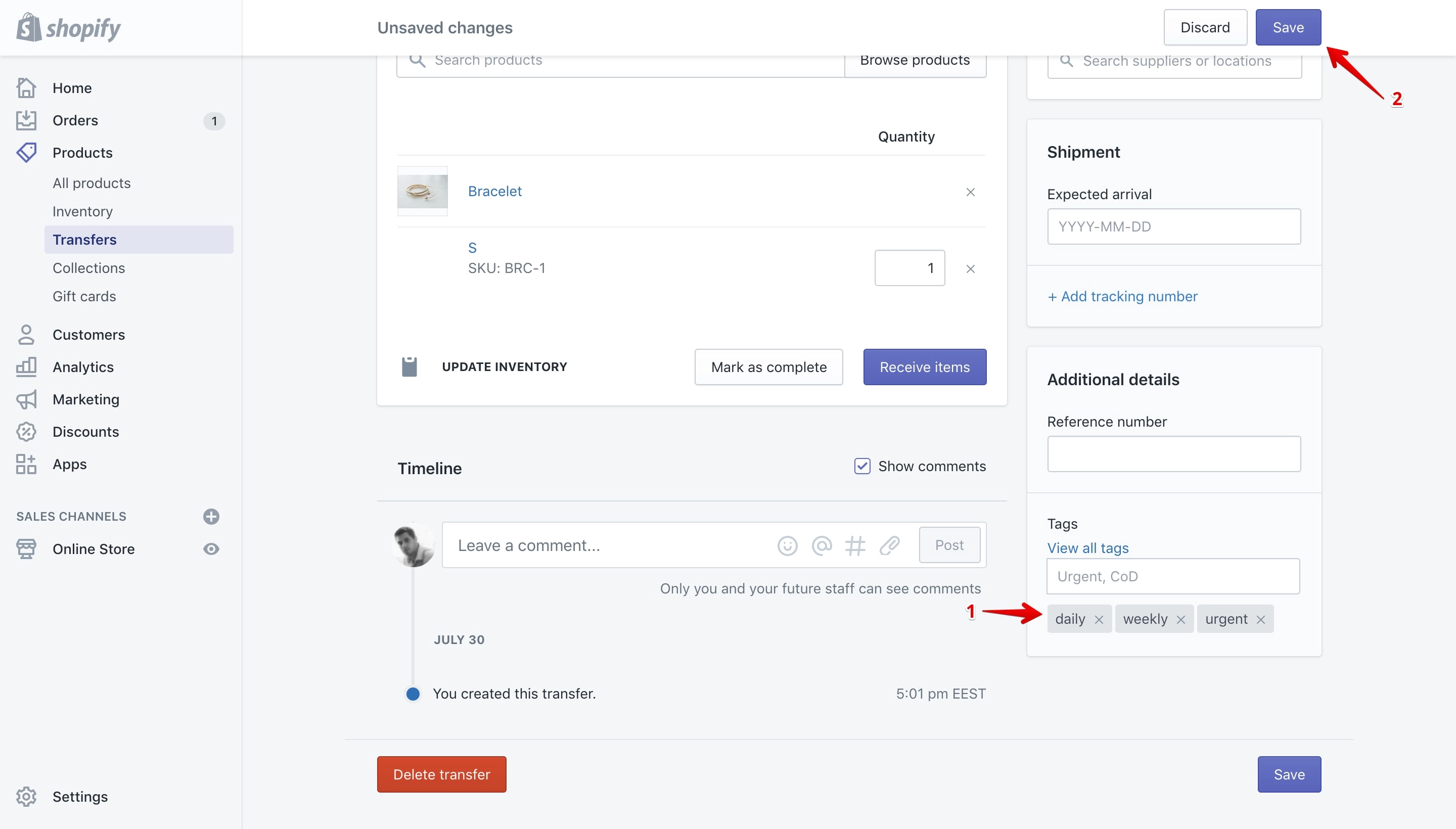Save the newly added transfer tag.