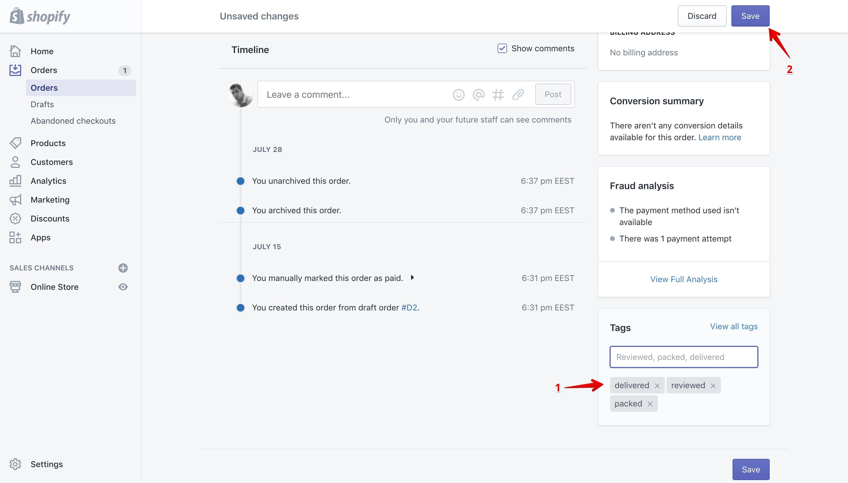 Save the newly added order tag.